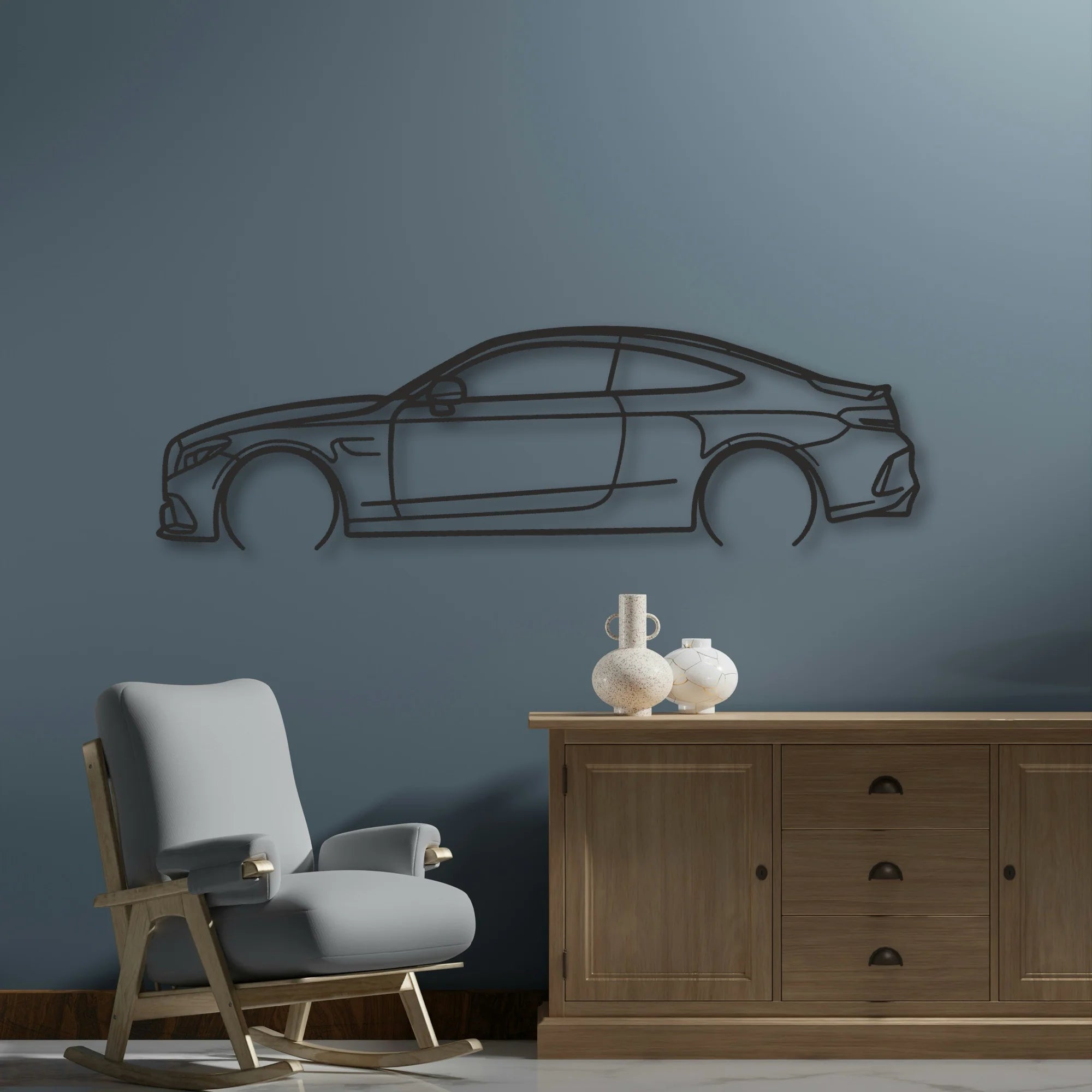 Mercedes C63 AMG Classic Silhouette Metal Wall Art - Automotive Garage Decor