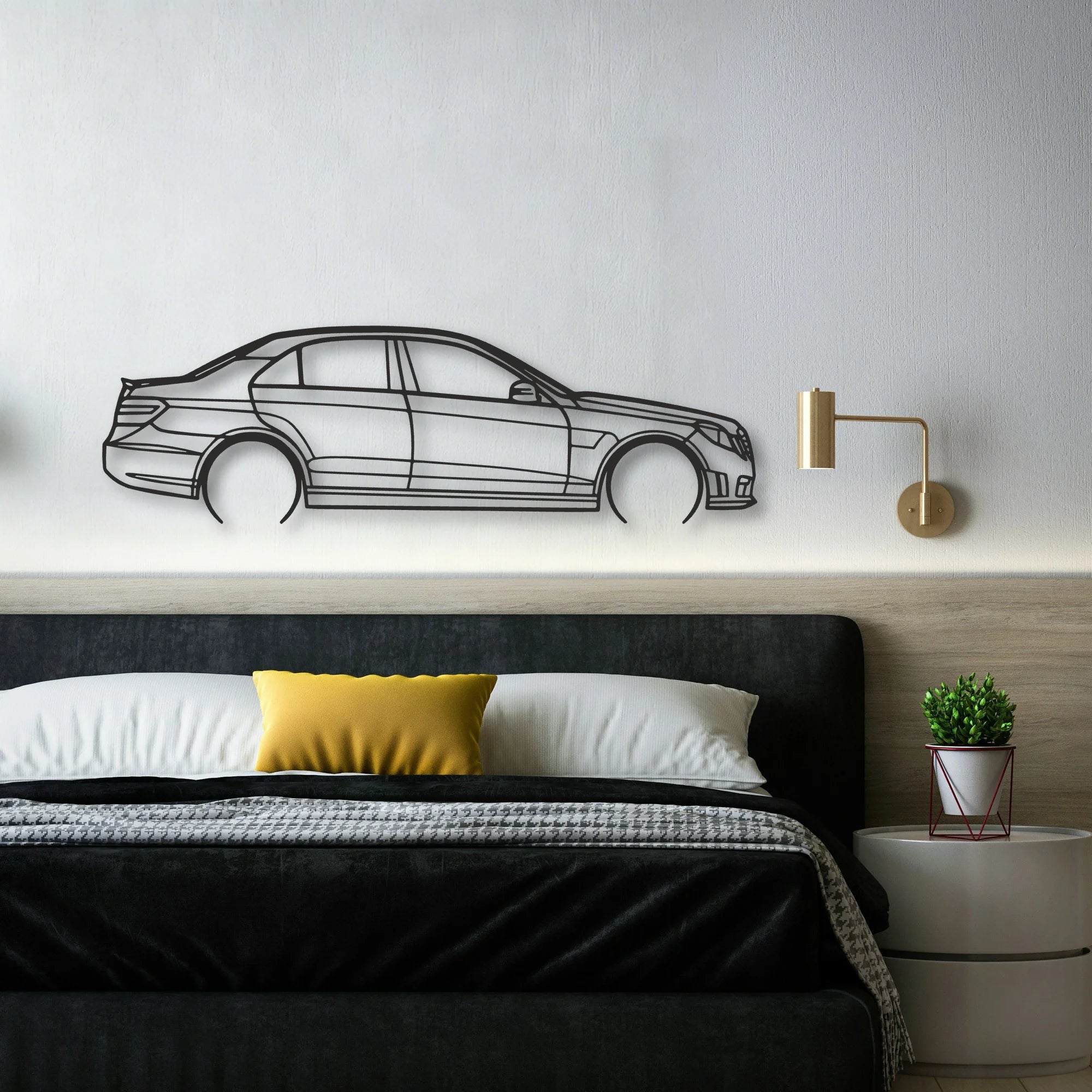 Mercedes E63 AMG Classic Silhouette Metal Wall Art - Automotive Garage Decor