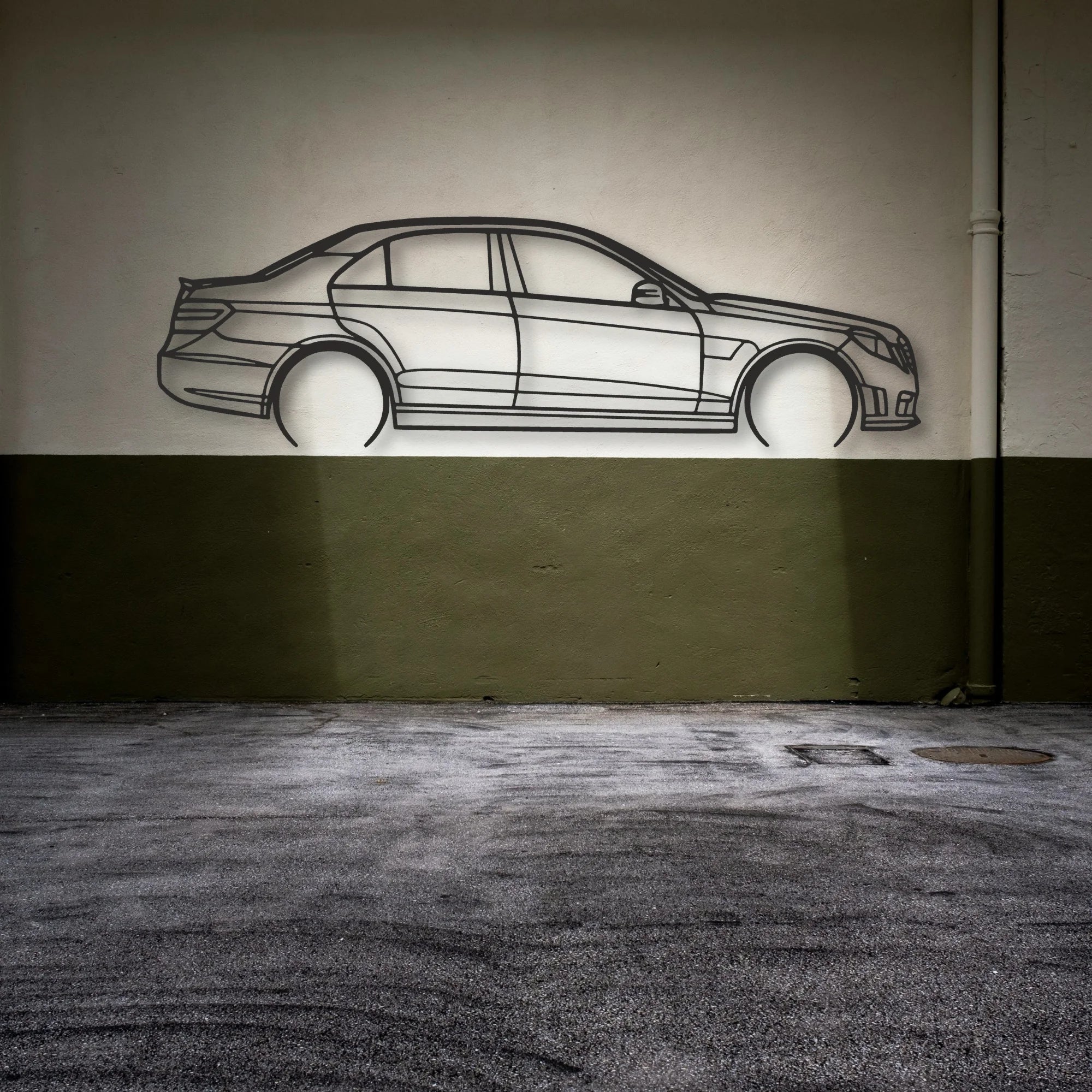 Mercedes E63 AMG Classic Silhouette Metal Wall Art - Automotive Garage Decor