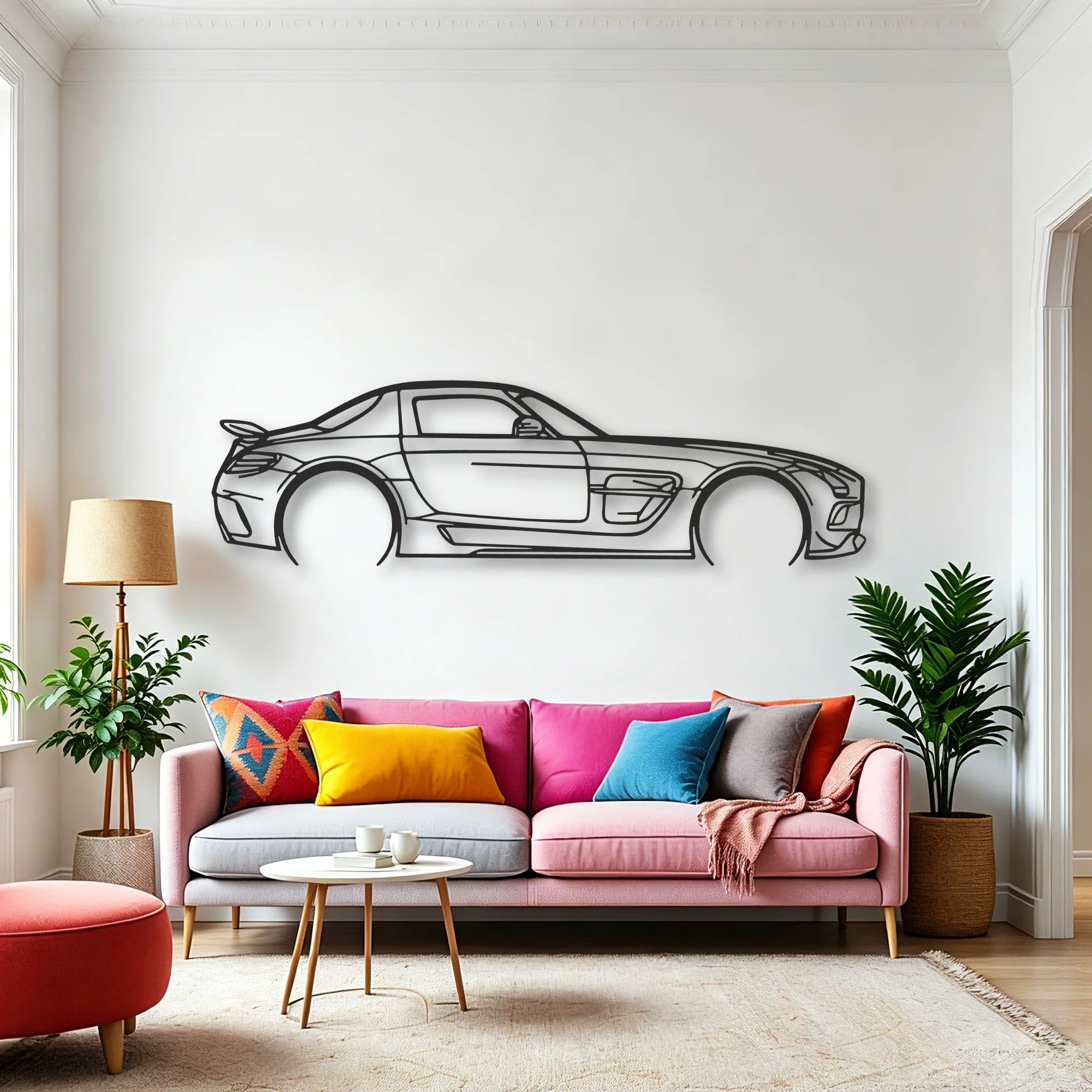 Mercedes SLS AMG Classic Silhouette Metal Wall Art - Automotive Garage Decor