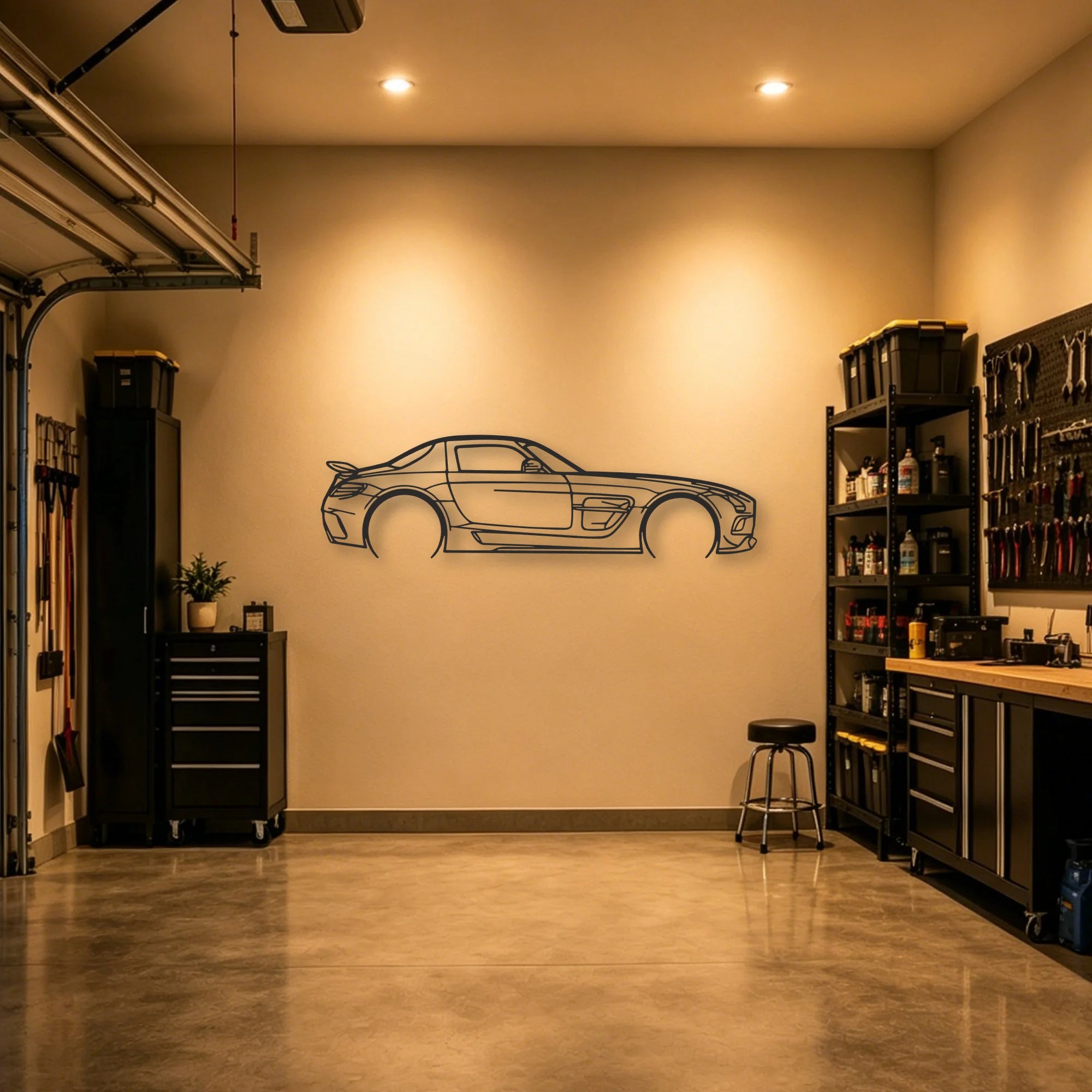 Mercedes SLS AMG Classic Silhouette Metal Wall Art - Automotive Garage Decor
