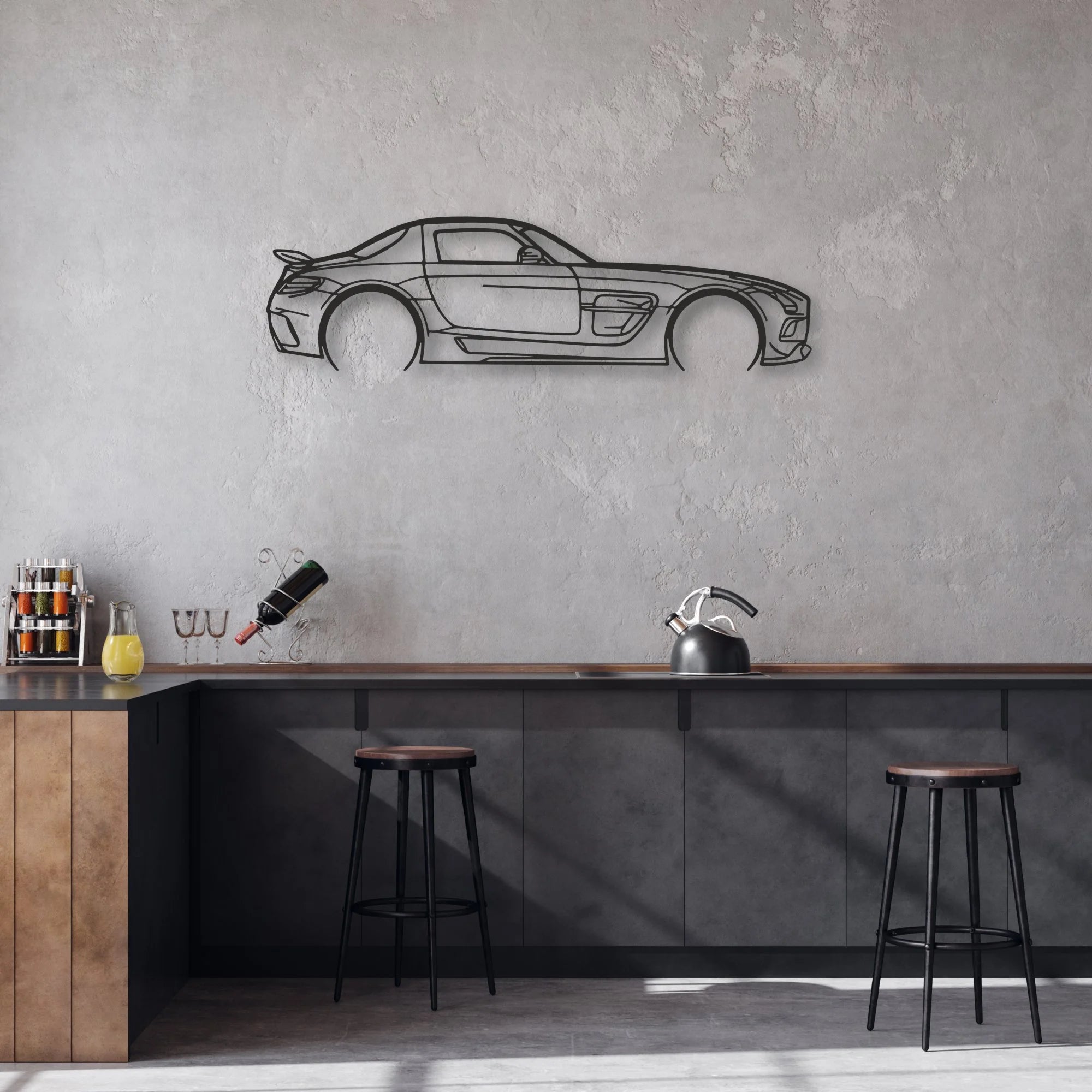 mercedes sls amg Classic Silhouette Metal Wall Art - Automotive Garage Decor