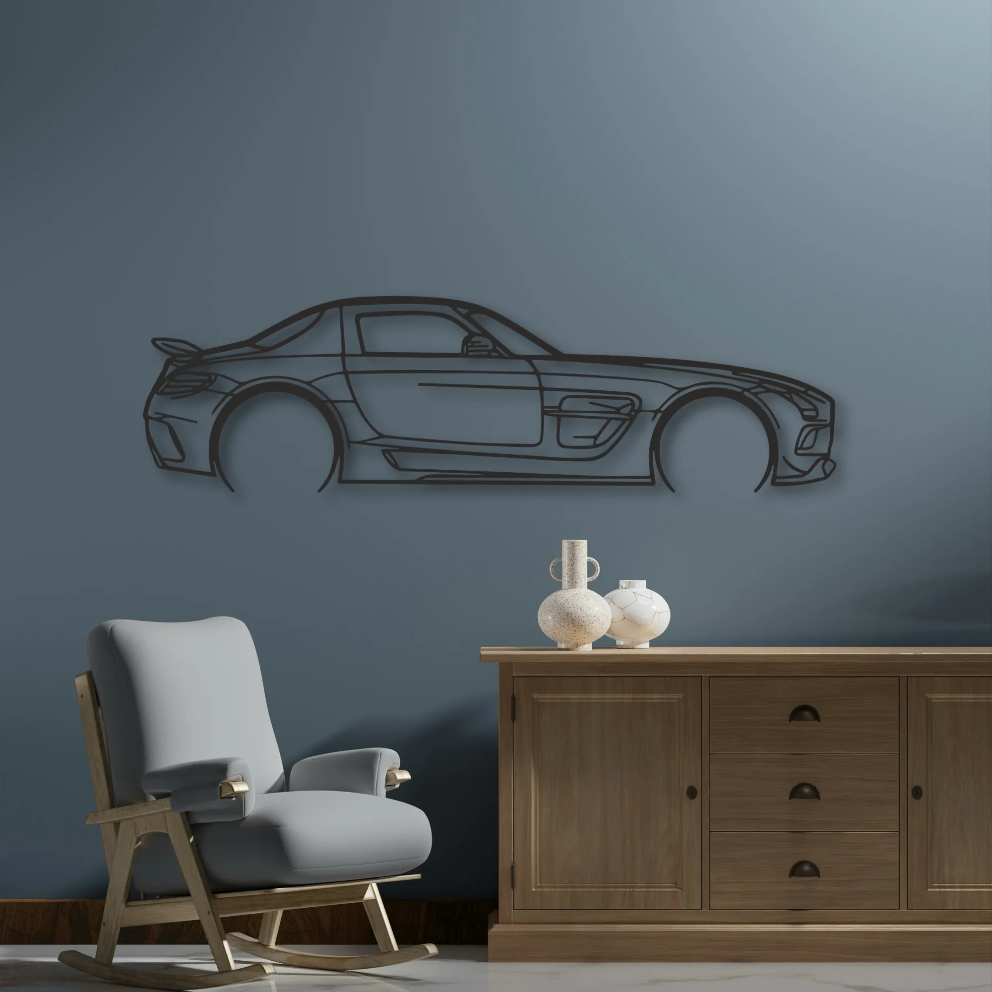 Mercedes SLS AMG Classic Silhouette Metal Wall Art - Automotive Garage Decor