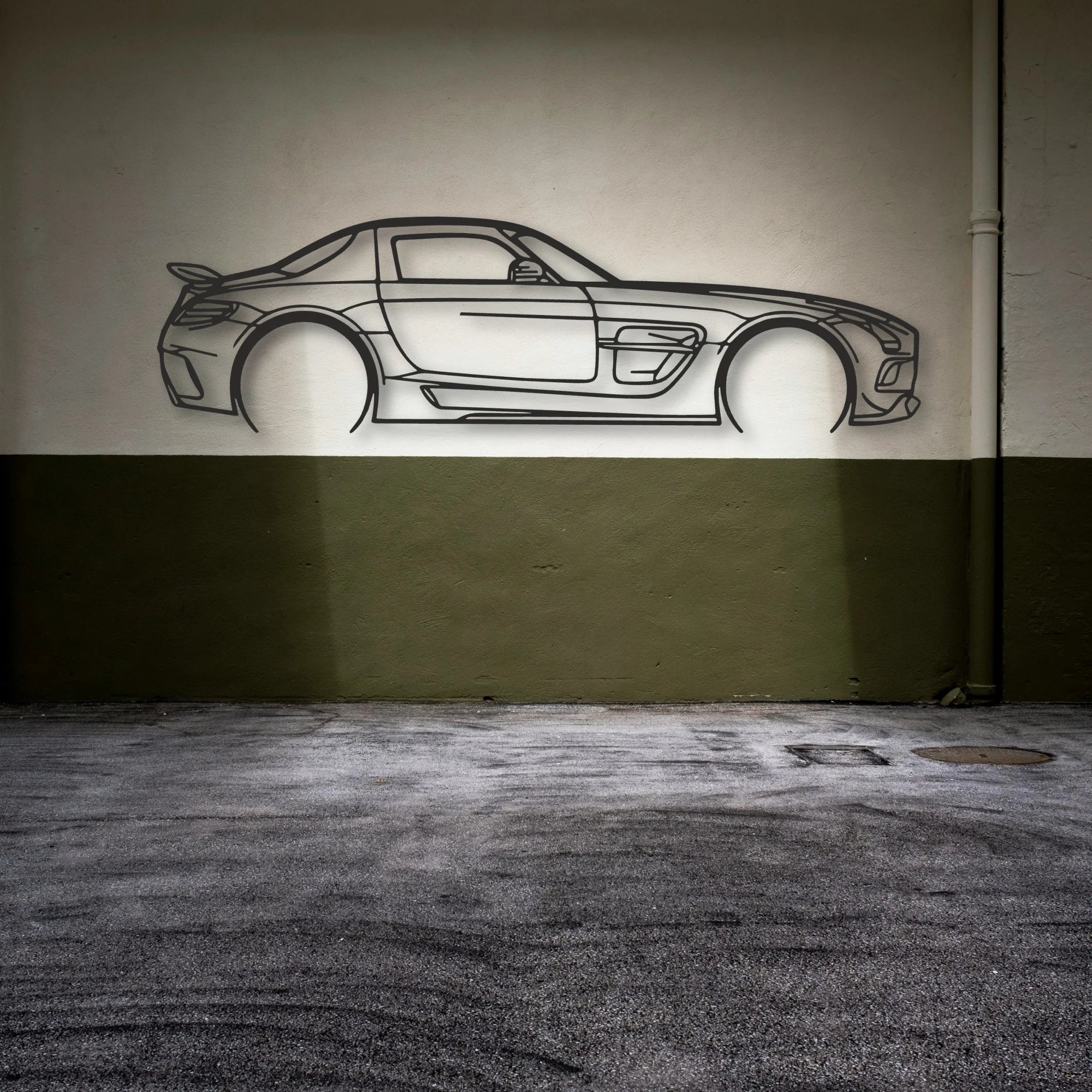 Mercedes SLS AMG Classic Silhouette Metal Wall Art - Automotive Garage Decor