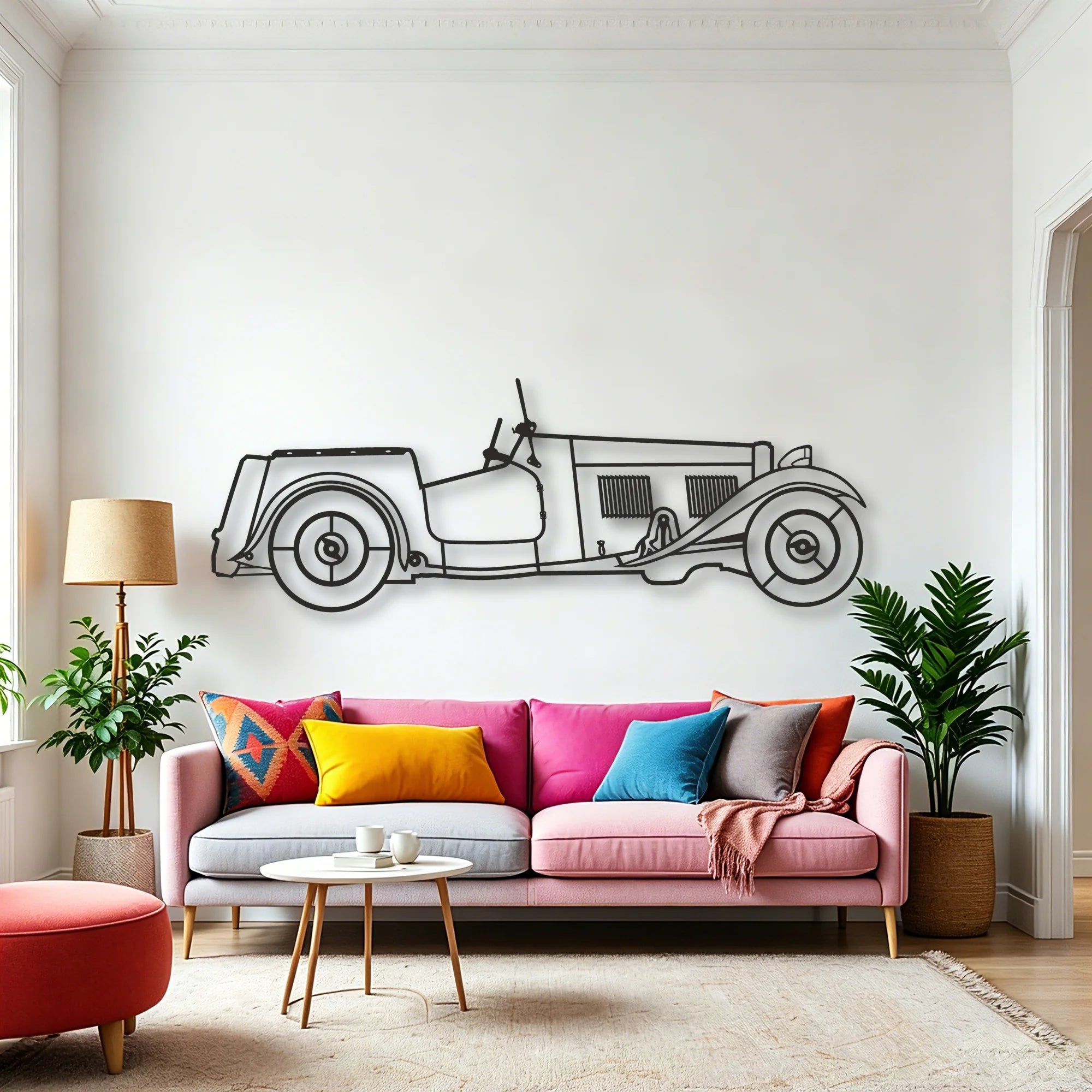 Old Classic Car Classic Silhouette Metal Wall Art - Automotive Garage Decor