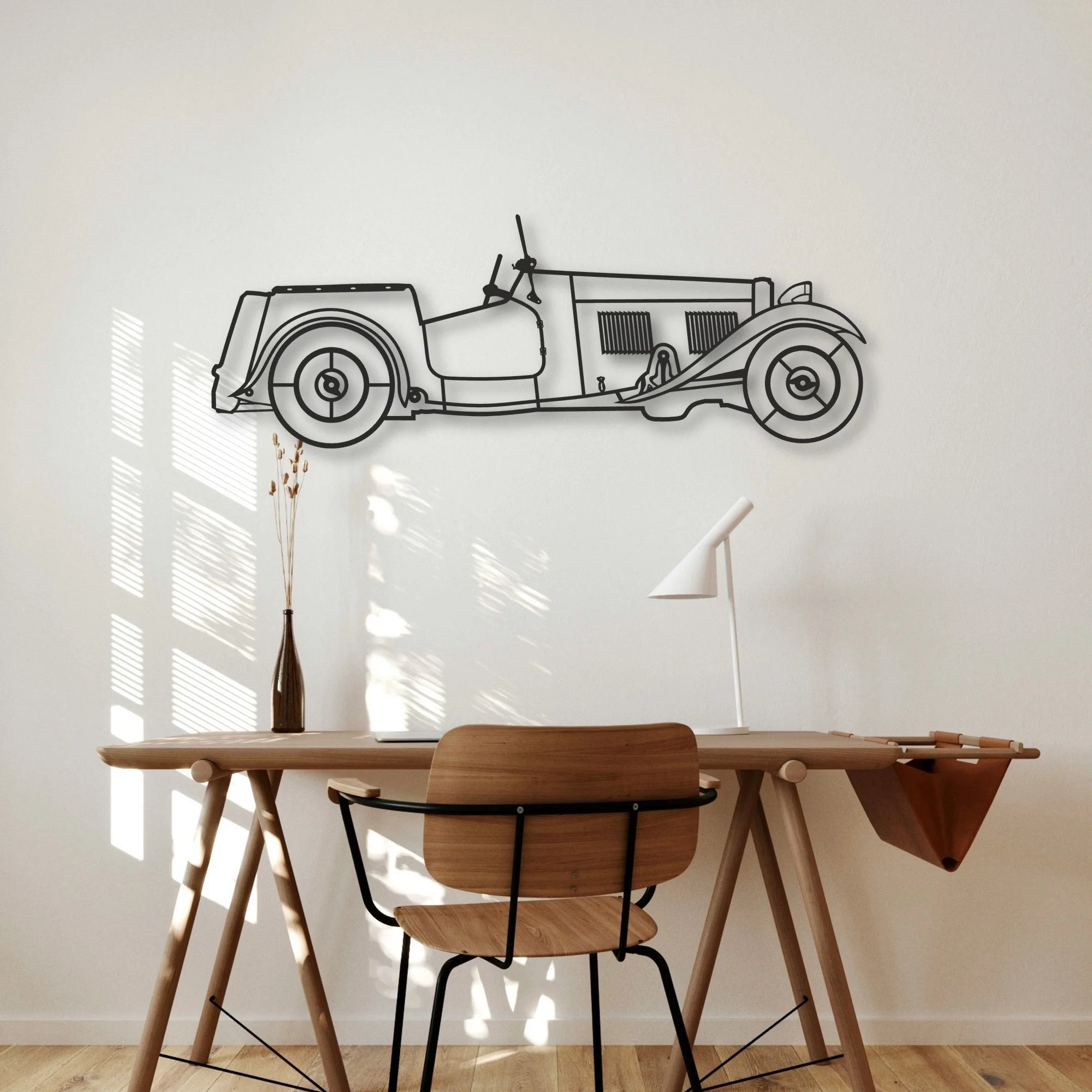 Old Classic Car Classic Silhouette Metal Wall Art - Automotive Garage Decor