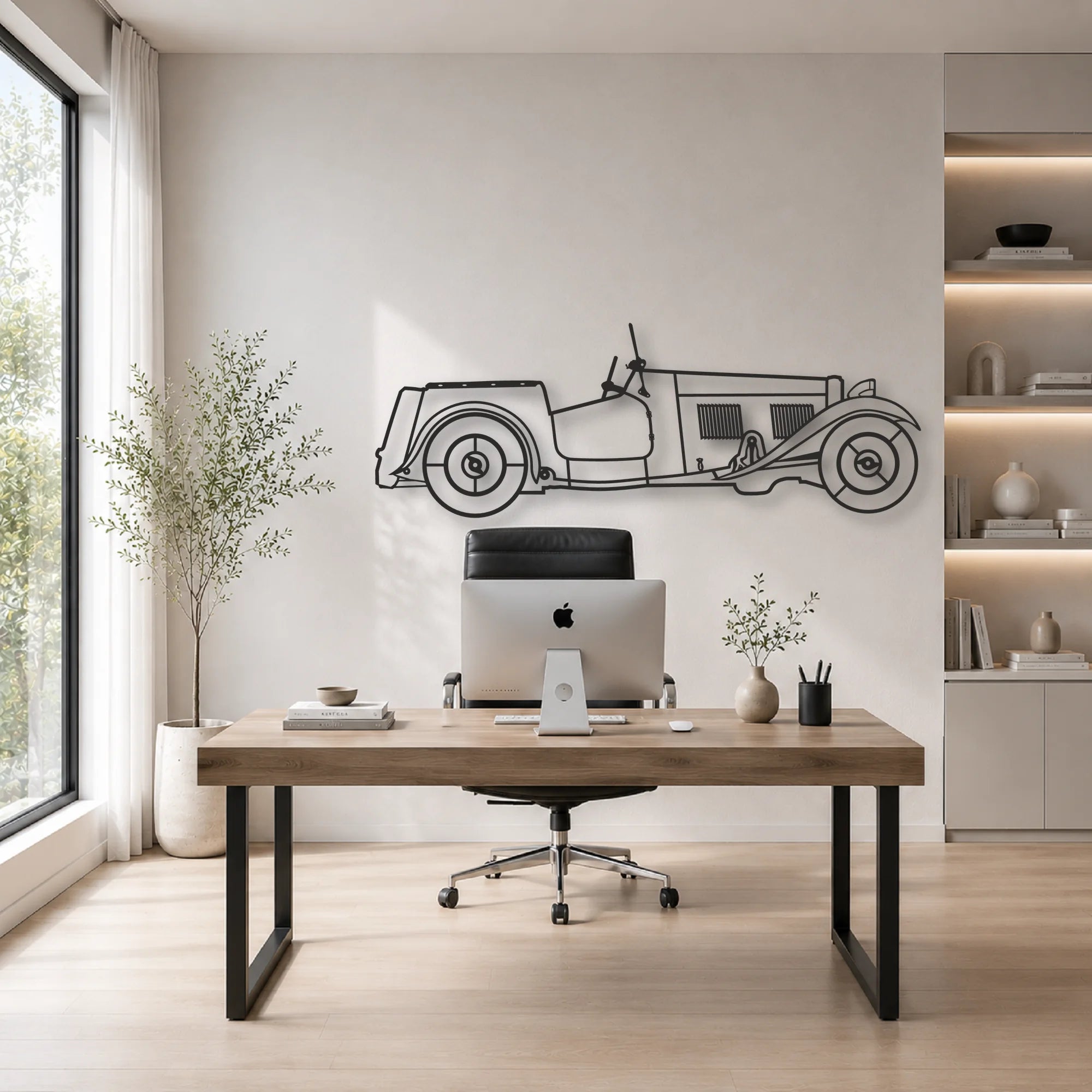 Old Classic Car Classic Silhouette Metal Wall Art - Automotive Garage Decor