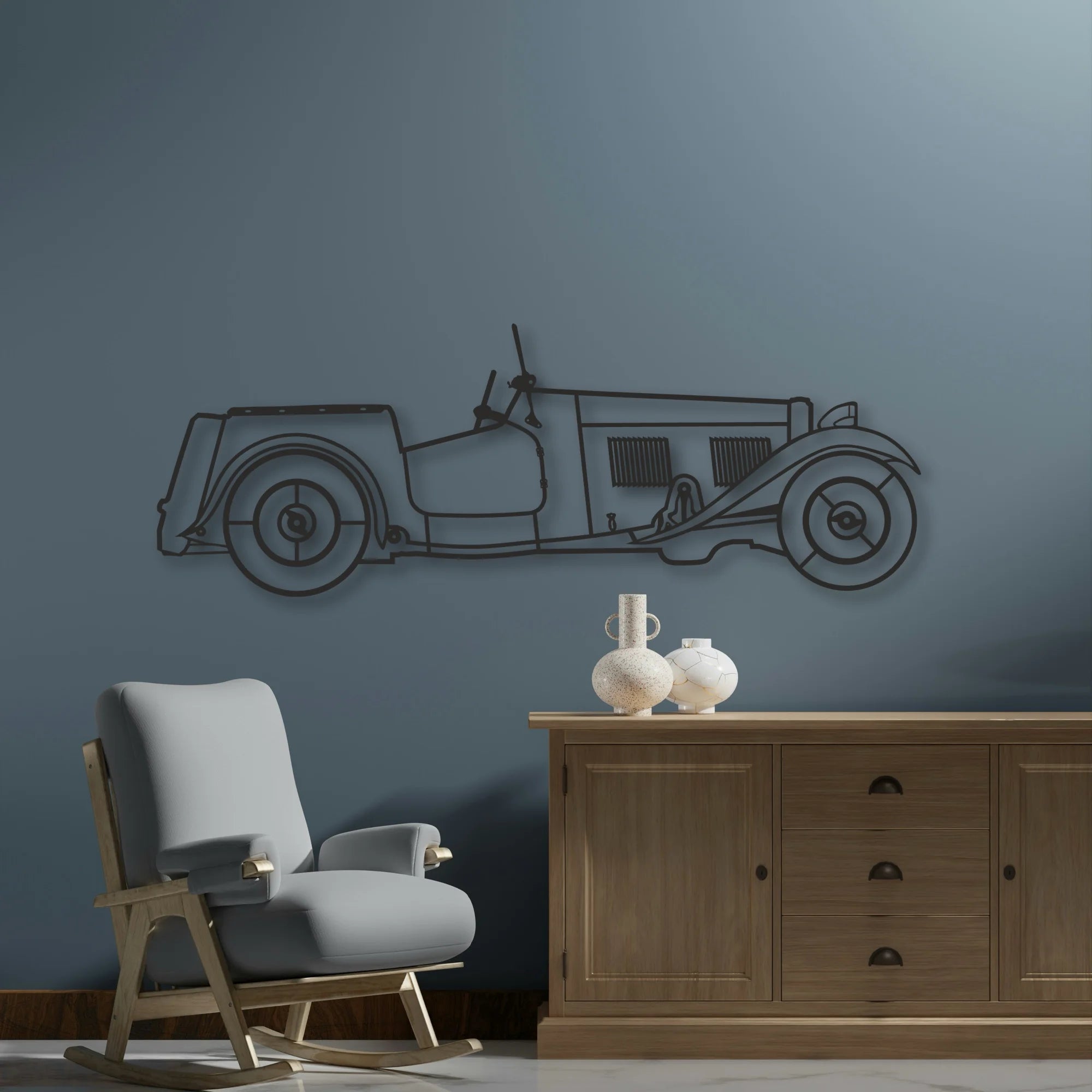 Old Classic Car Classic Silhouette Metal Wall Art - Automotive Garage Decor