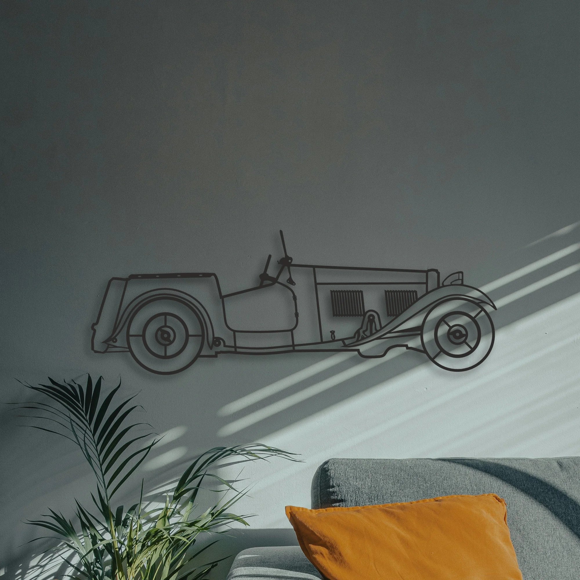 Old Classic Car Classic Silhouette Metal Wall Art - Automotive Garage Decor