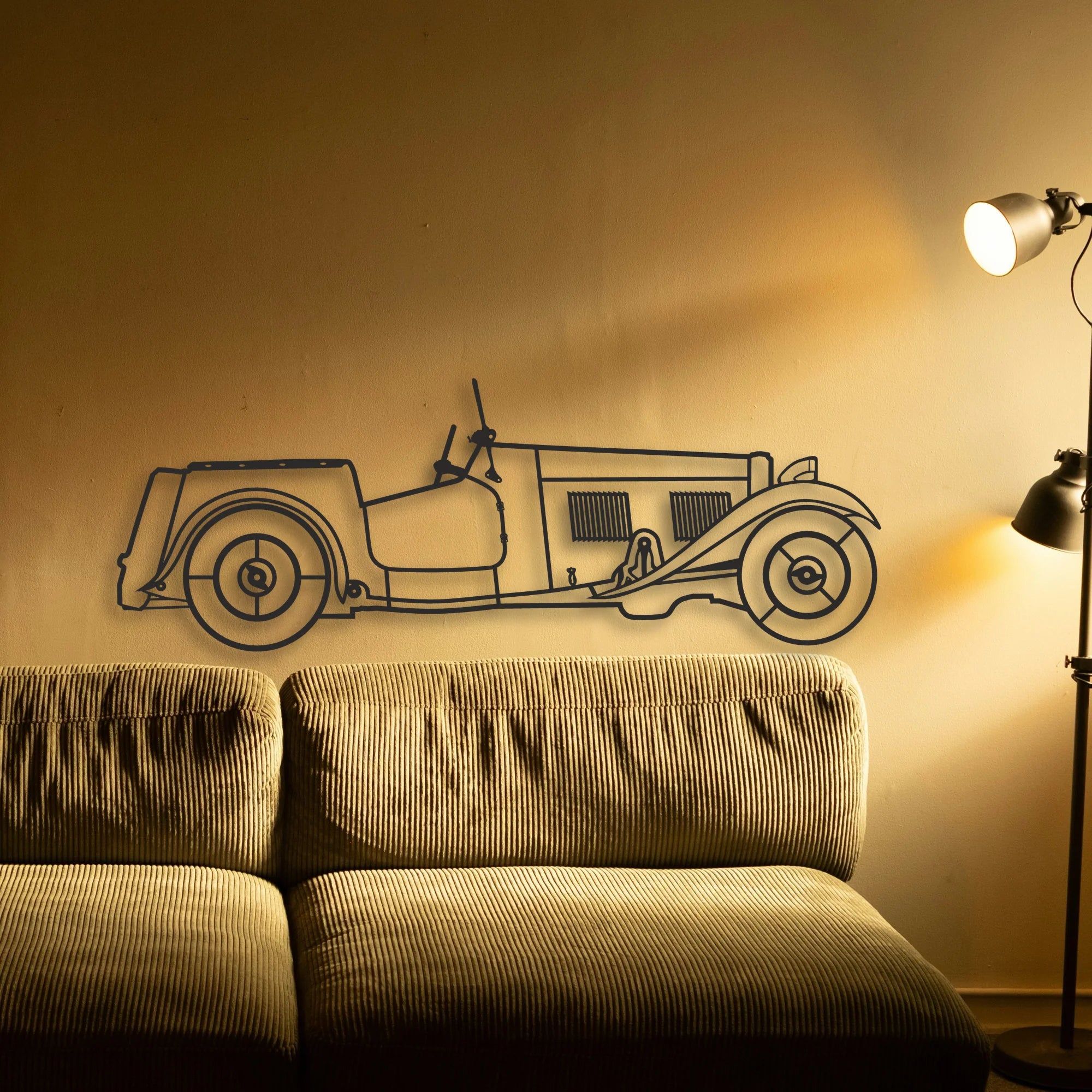 Old Classic Car Classic Silhouette Metal Wall Art - Automotive Garage Decor
