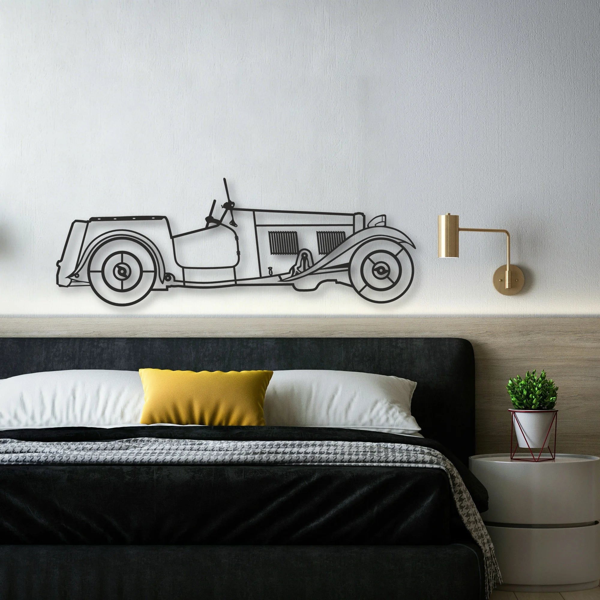 Old Classic Car Classic Silhouette Metal Wall Art - Automotive Garage Decor