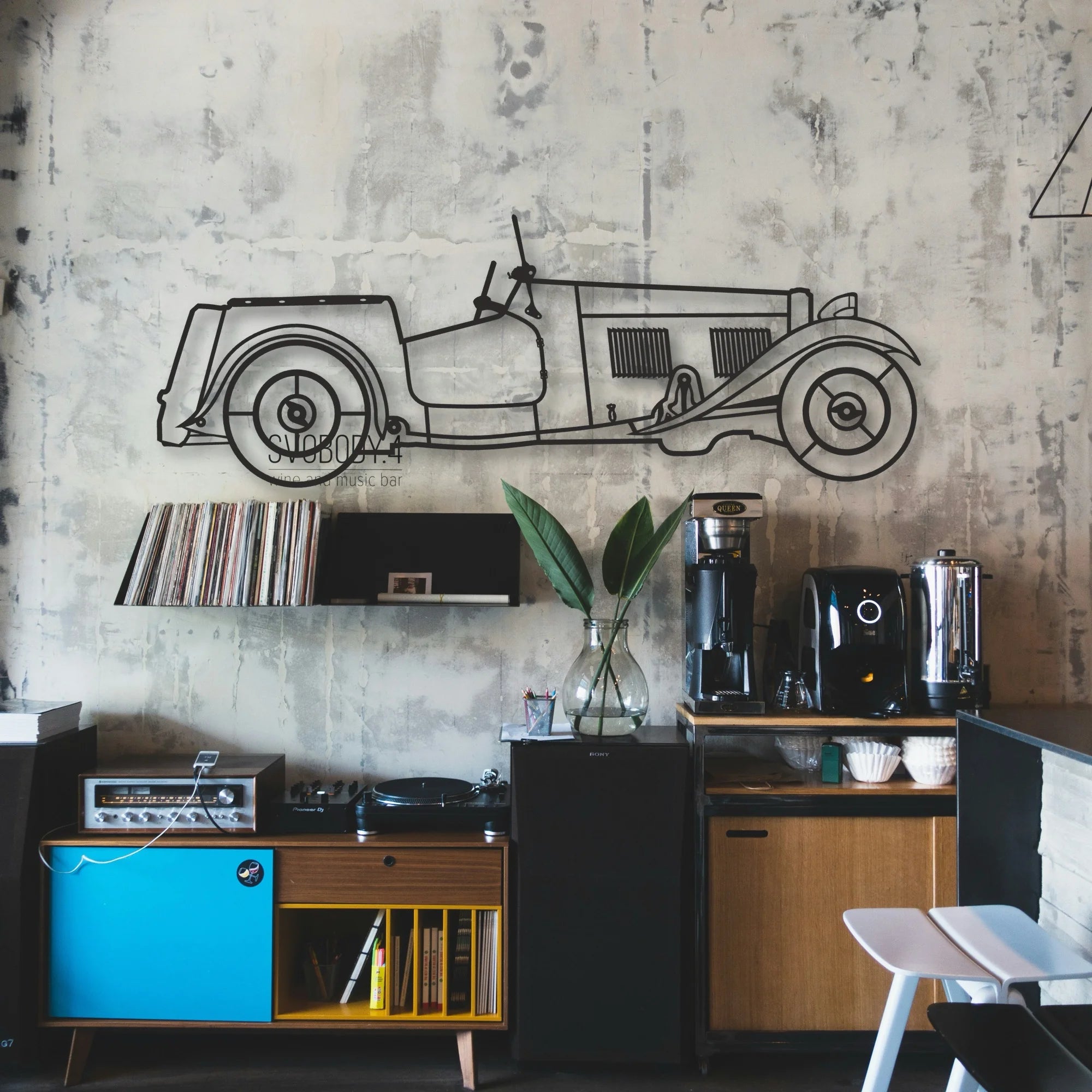 Old Classic Car Classic Silhouette Metal Wall Art - Automotive Garage Decor
