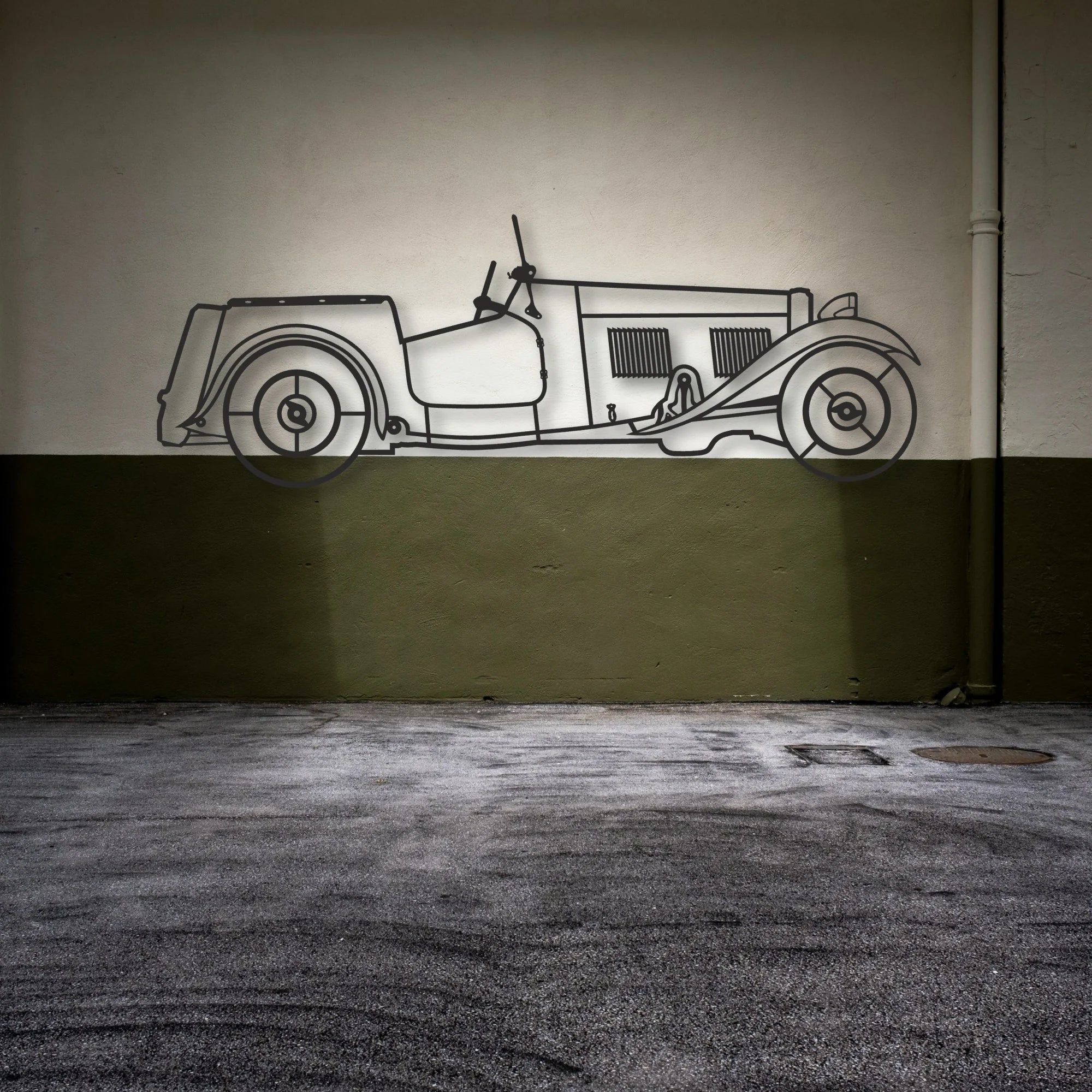 Old Classic Car Classic Silhouette Metal Wall Art - Automotive Garage Decor