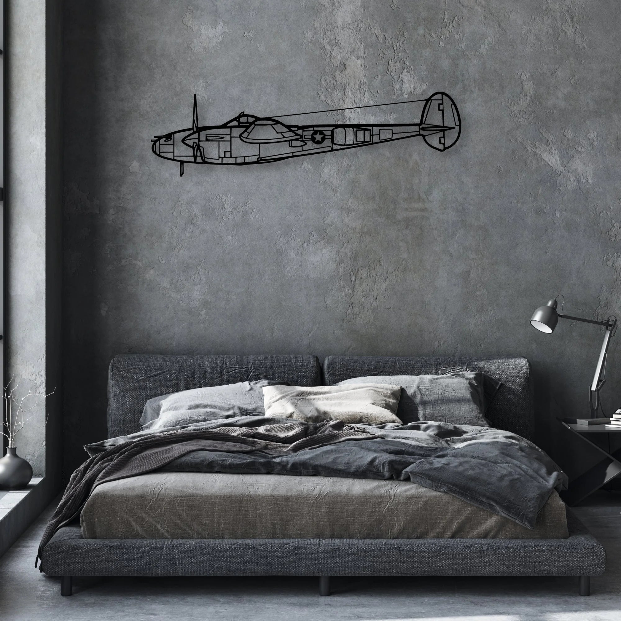 P-38L Lightning 1945 Classic Aircraft Silhouette Metal Wall Art - Aviation Hangar Decor