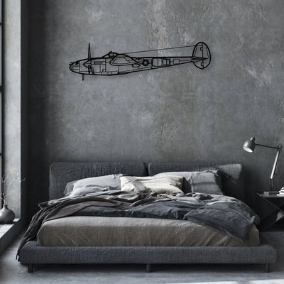 P-38L Lightning 1945 Classic Aircraft Silhouette Metal Wall Art - Aviation Hangar Decor