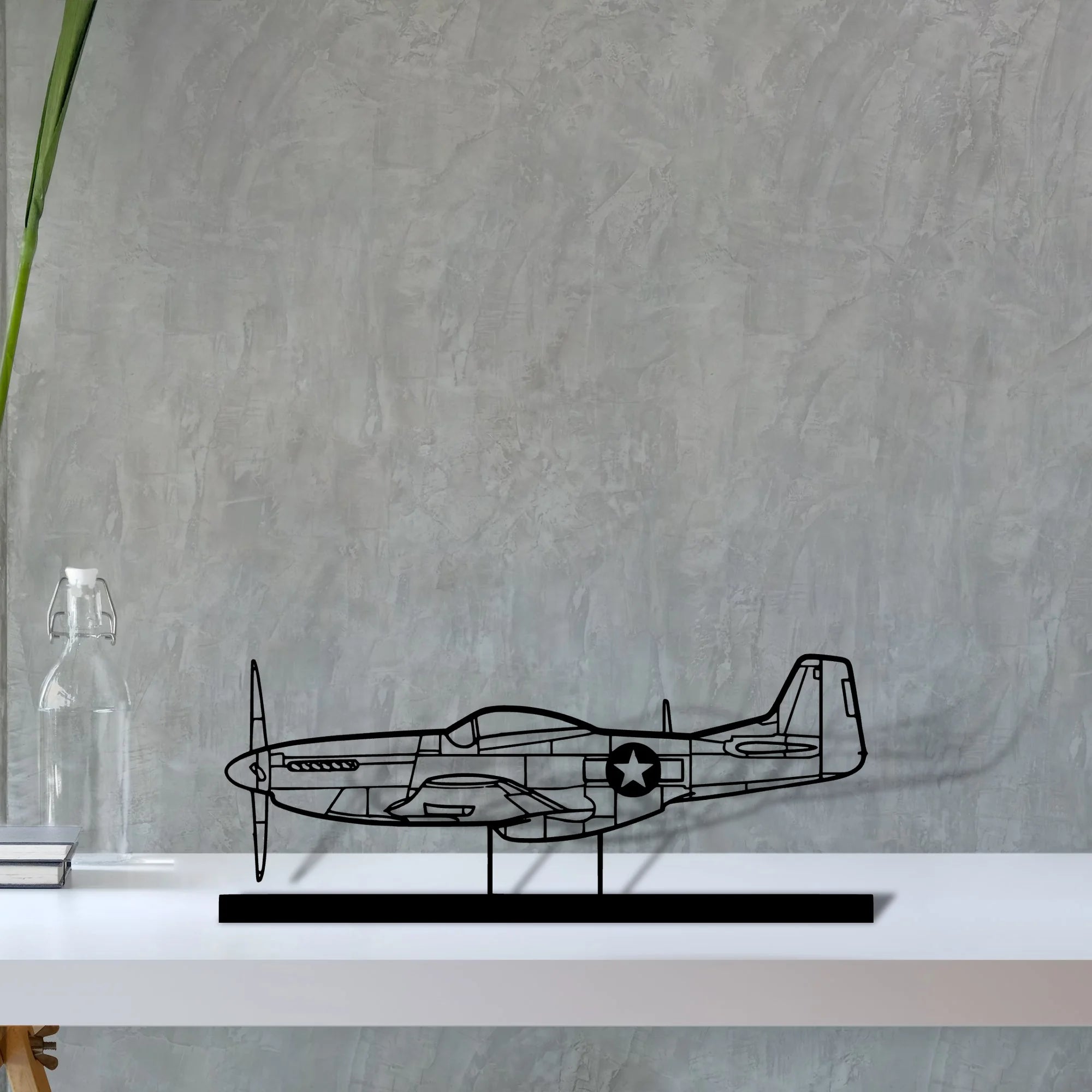 p-51-mustang-4 Silhouette Metal Art Stand - Aero Silhouette
