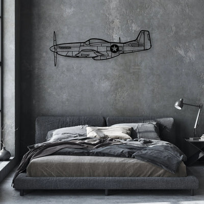 P51 Mustang Classic Aircraft Silhouette Metal Wall Art - Aviation Hangar Decor
