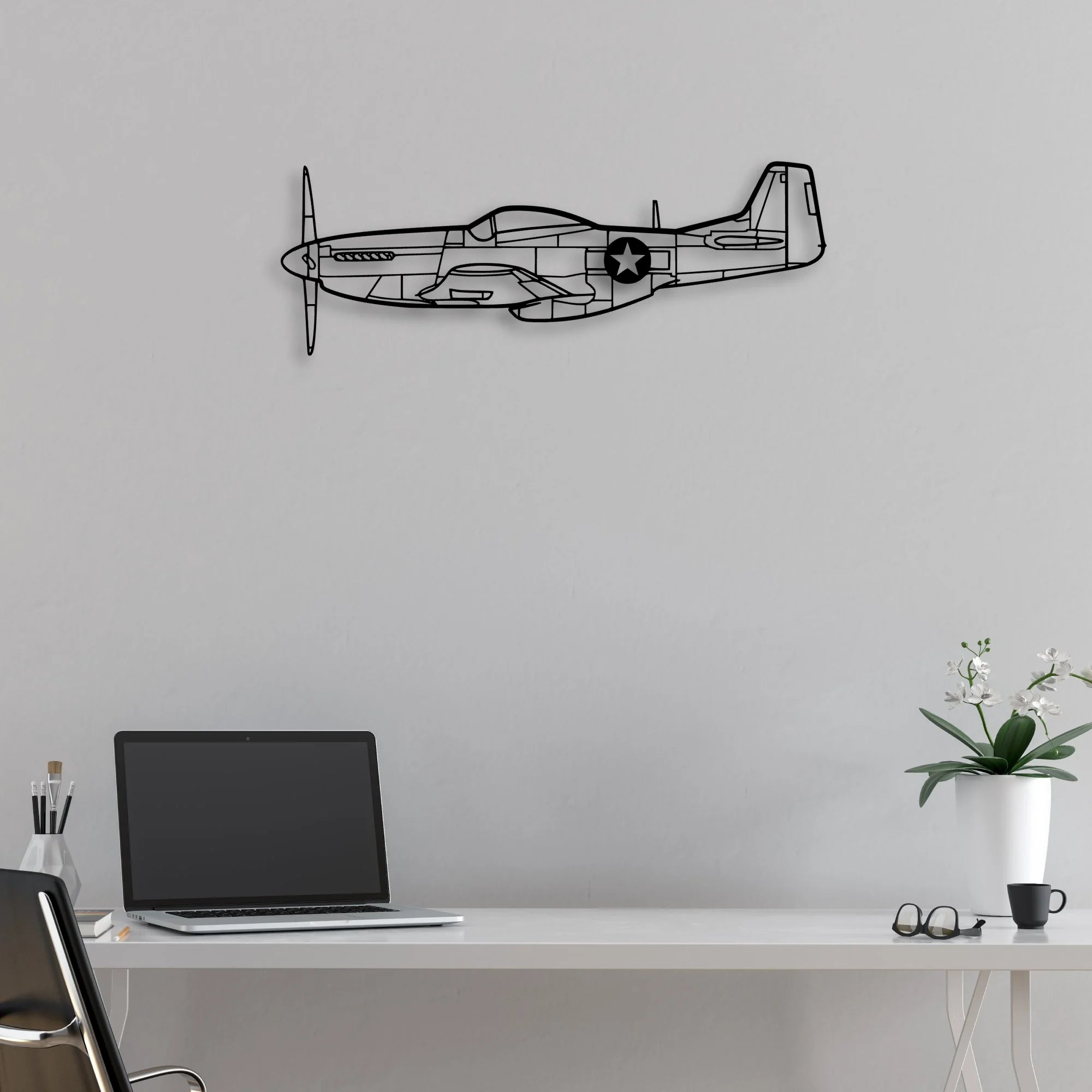 P51 Mustang Classic Aircraft Silhouette Metal Wall Art - Aviation Hangar Decor