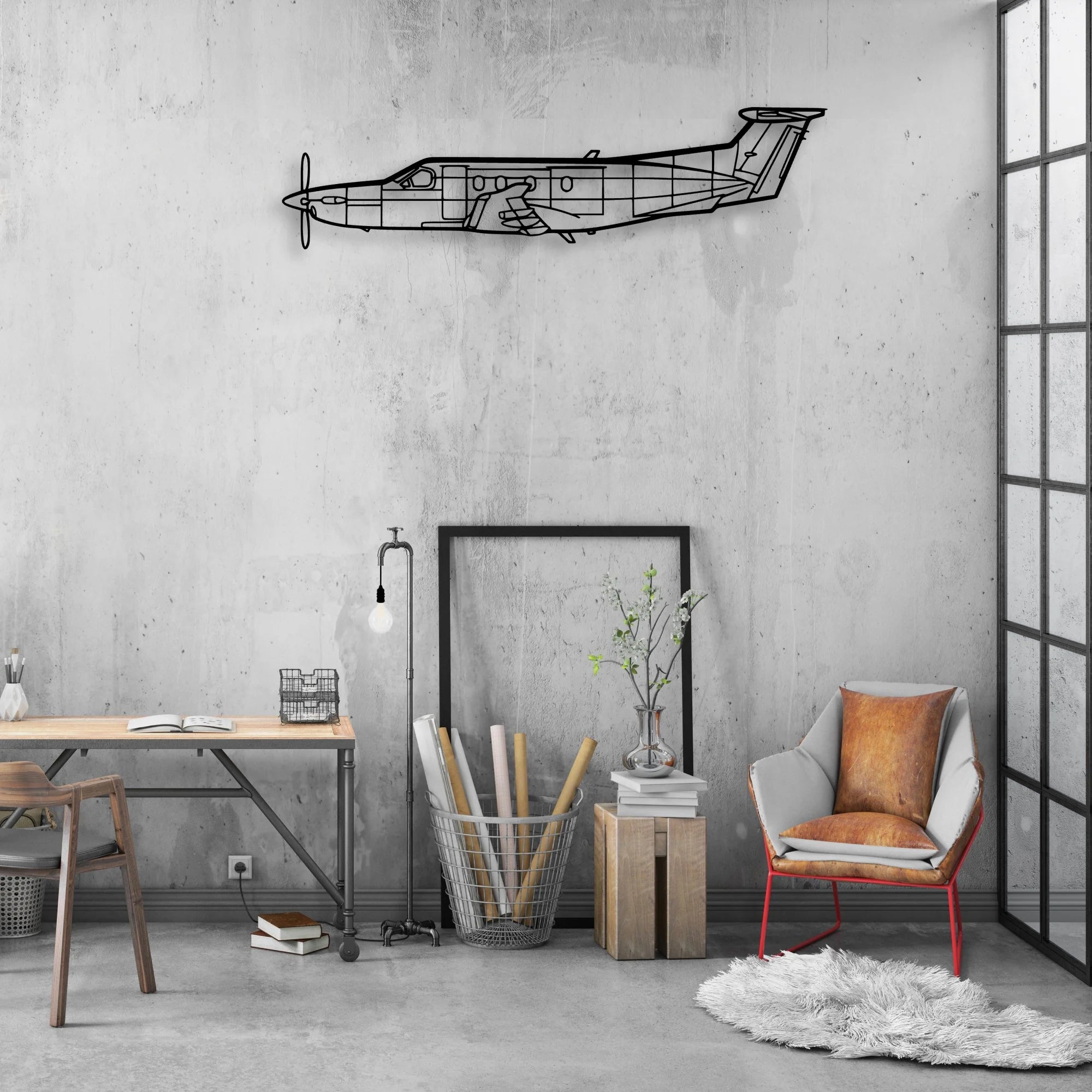 Pilatus PC-12 Classic Aircraft Silhouette Metal Wall Art - Aviation Hangar Decor