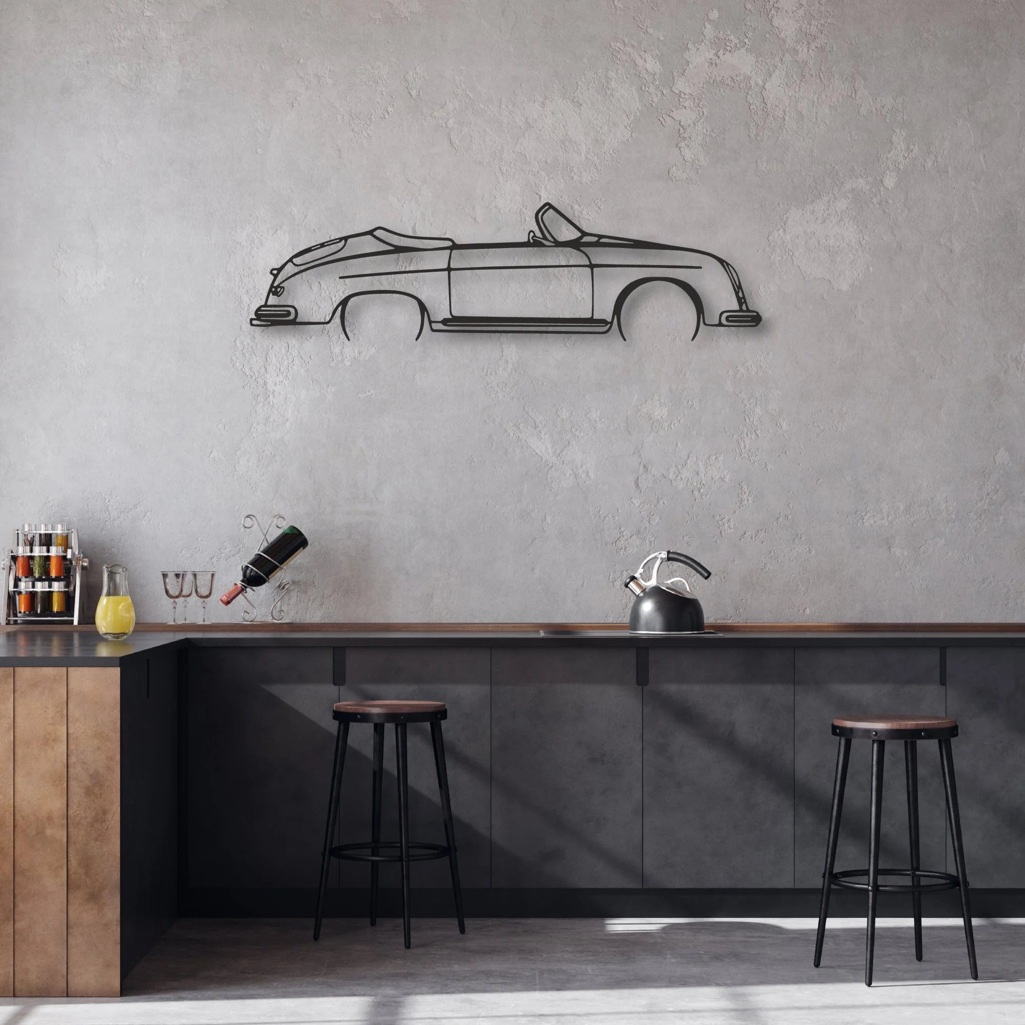 porsche 356 speedster Classic Silhouette Metal Wall Art - Automotive Garage Decor