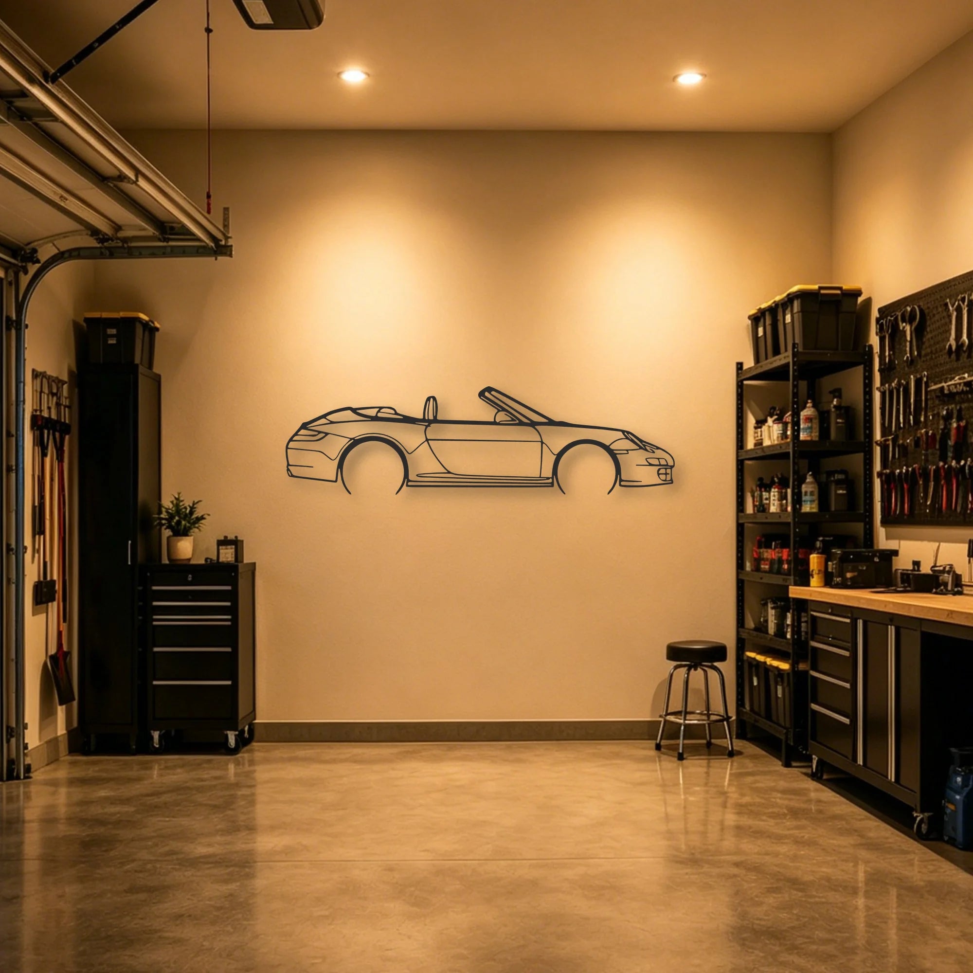 Porsche 911 Cabrio Model 997 Classic Silhouette Metal Wall Art - Automotive Garage Decor