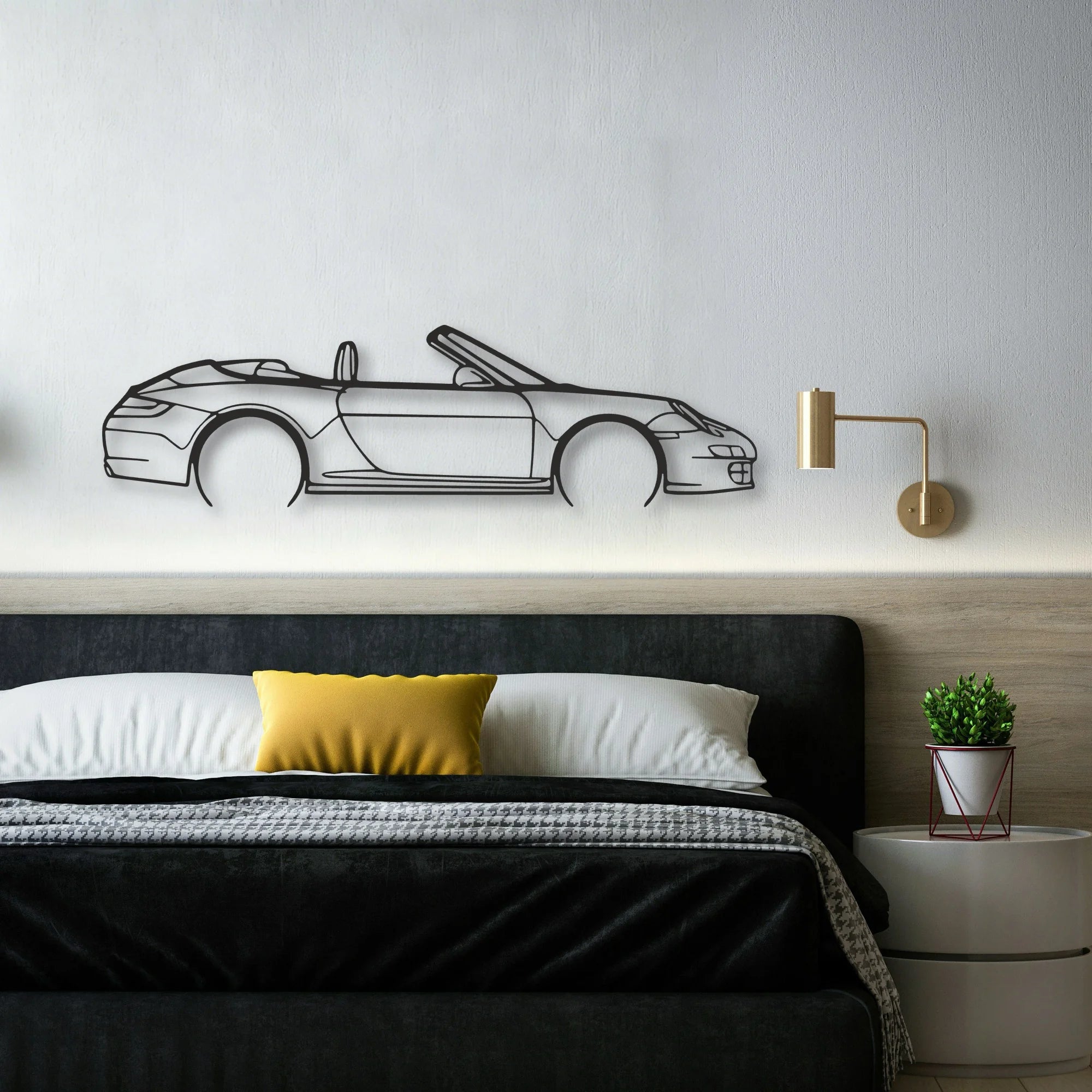 Porsche 911 Cabrio Model 997 Classic Silhouette Metal Wall Art - Automotive Garage Decor