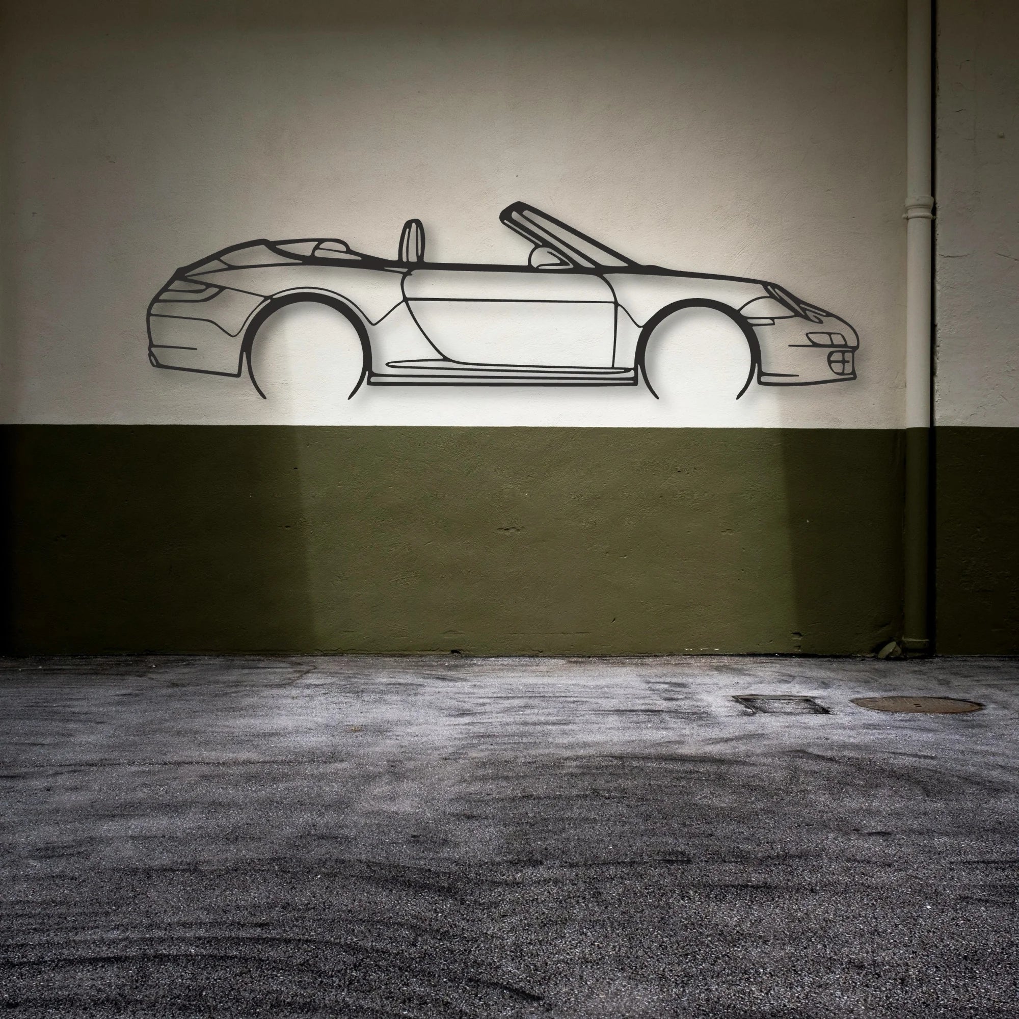 Porsche 911 Cabrio Model 997 Classic Silhouette Metal Wall Art - Automotive Garage Decor