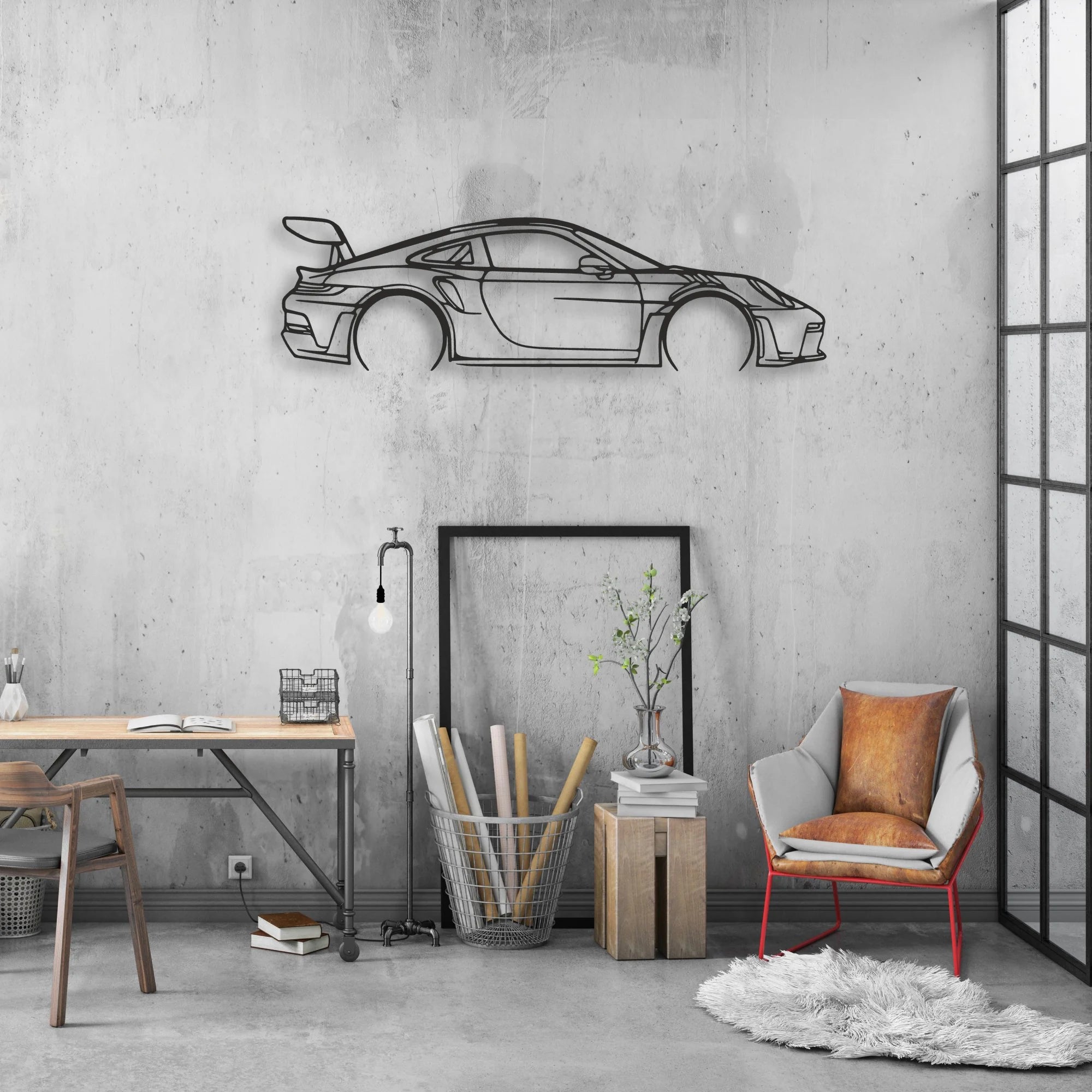 porsche 911 gt3 rs 992 Classic Silhouette Metal Wall Art - Automotive Garage Decor