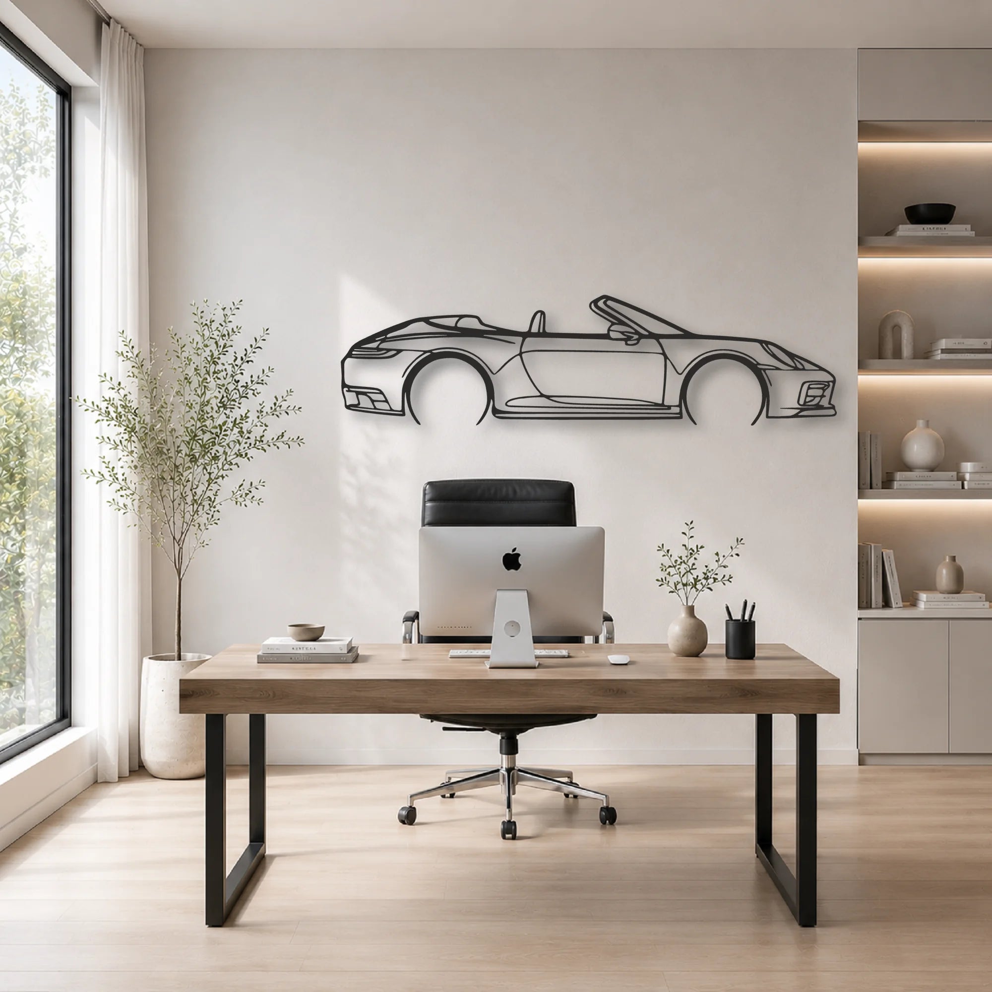 Porsche 911 Model 992 Convertible Classic Silhouette Metal Wall Art - Automotive Garage Decor