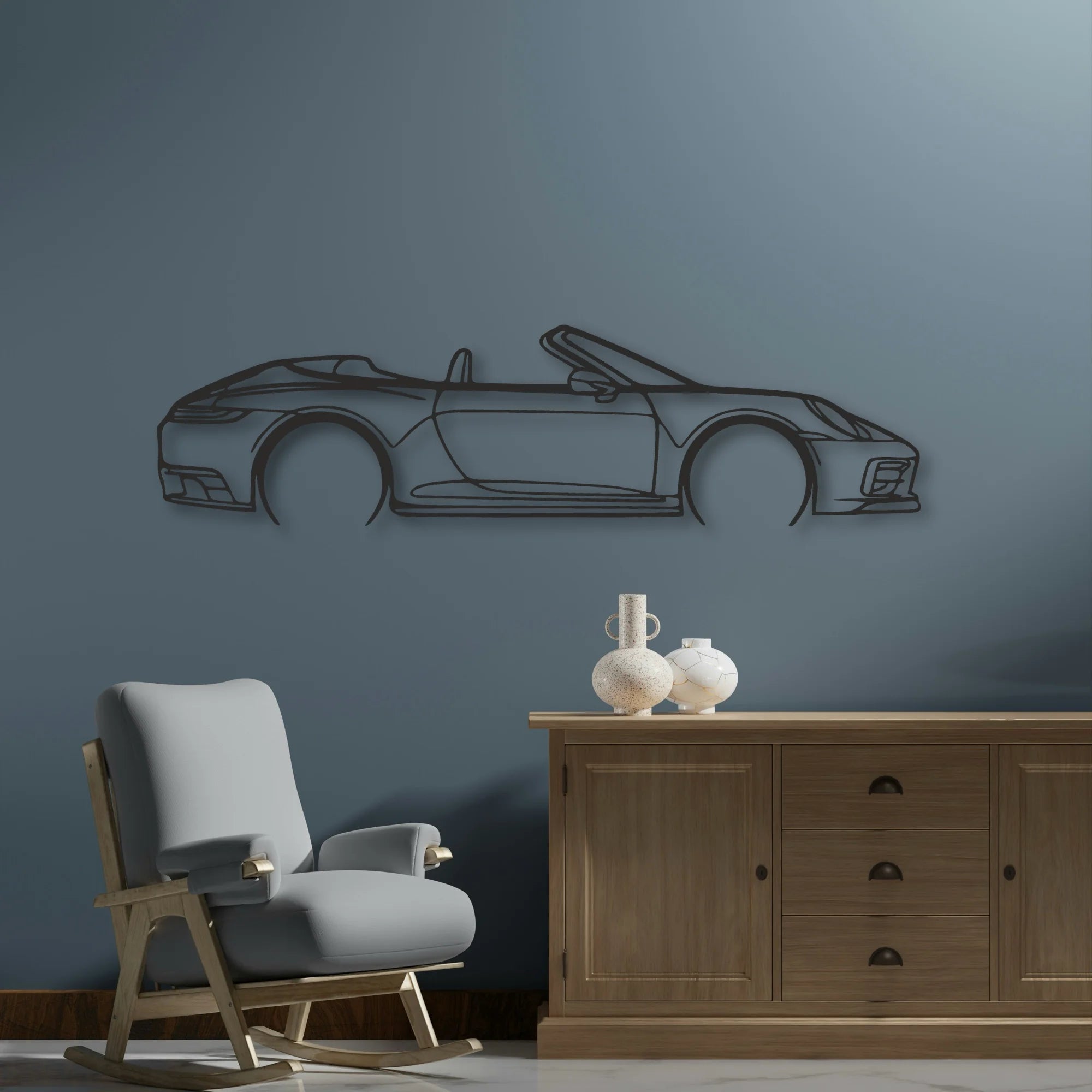 Porsche 911 Model 992 Convertible Classic Silhouette Metal Wall Art - Automotive Garage Decor