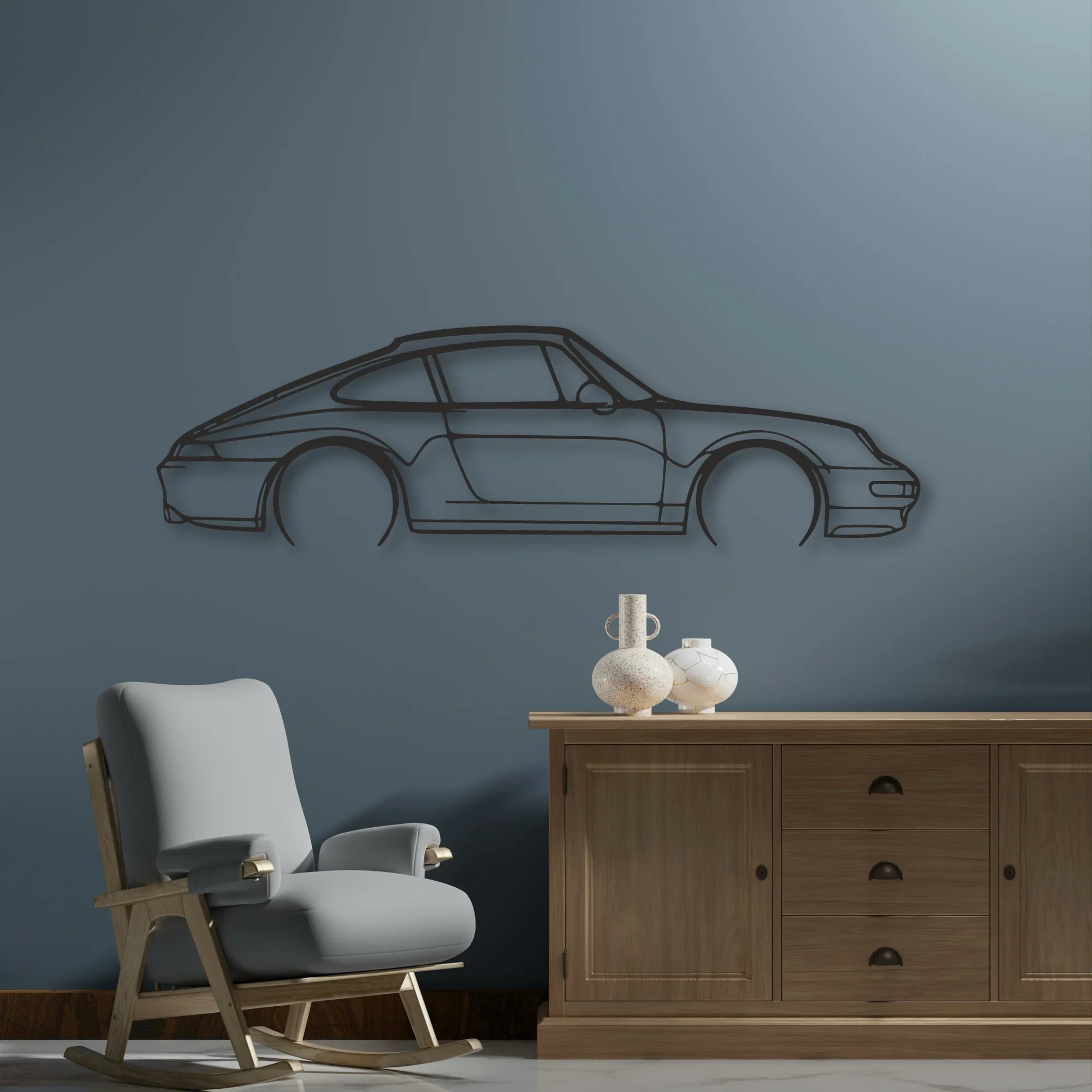 Porsche 911 Model 993 Classic Silhouette Metal Wall Art - Automotive Garage Decor