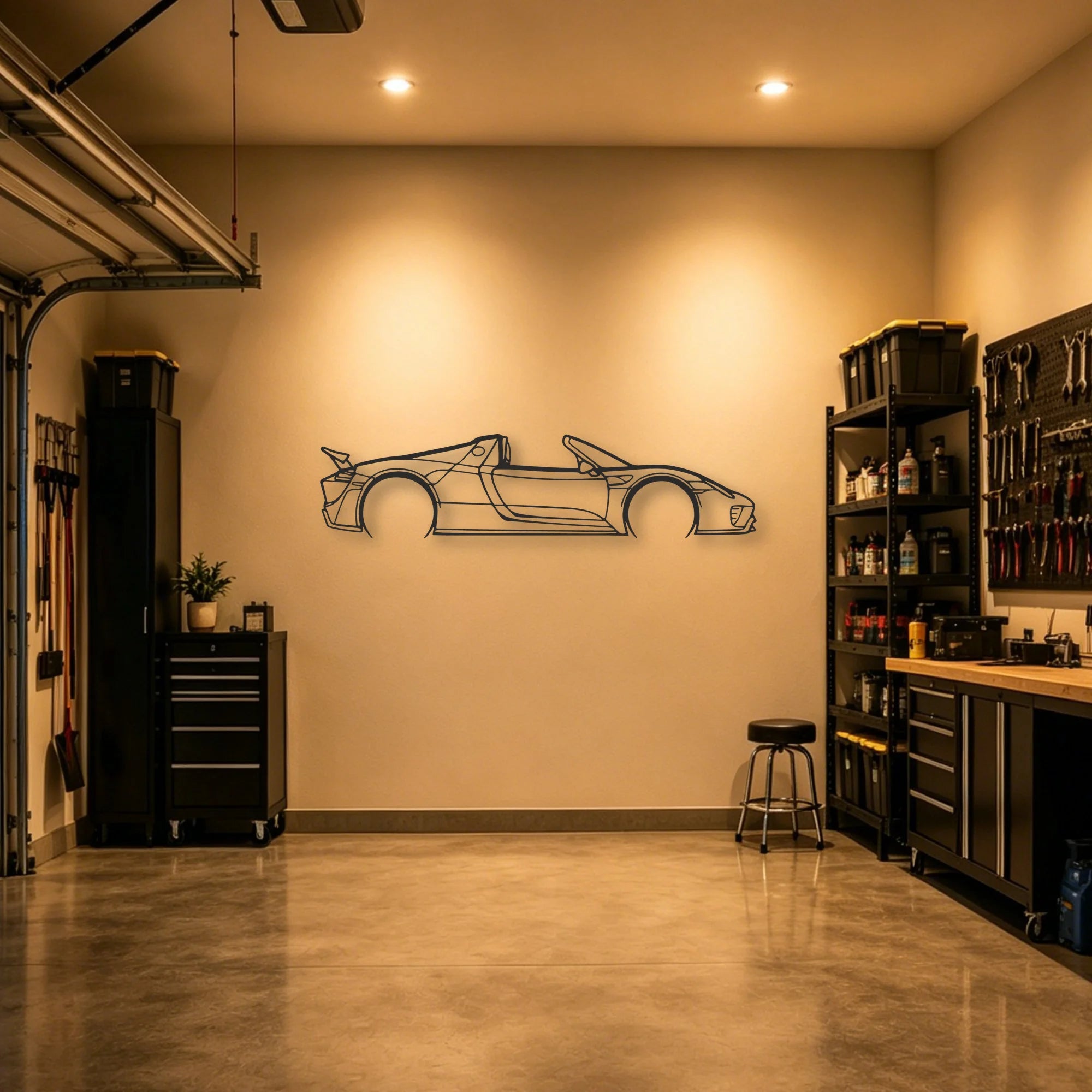 Porsche 918 Spider Classic Silhouette Metal Wall Art - Automotive Garage Decor