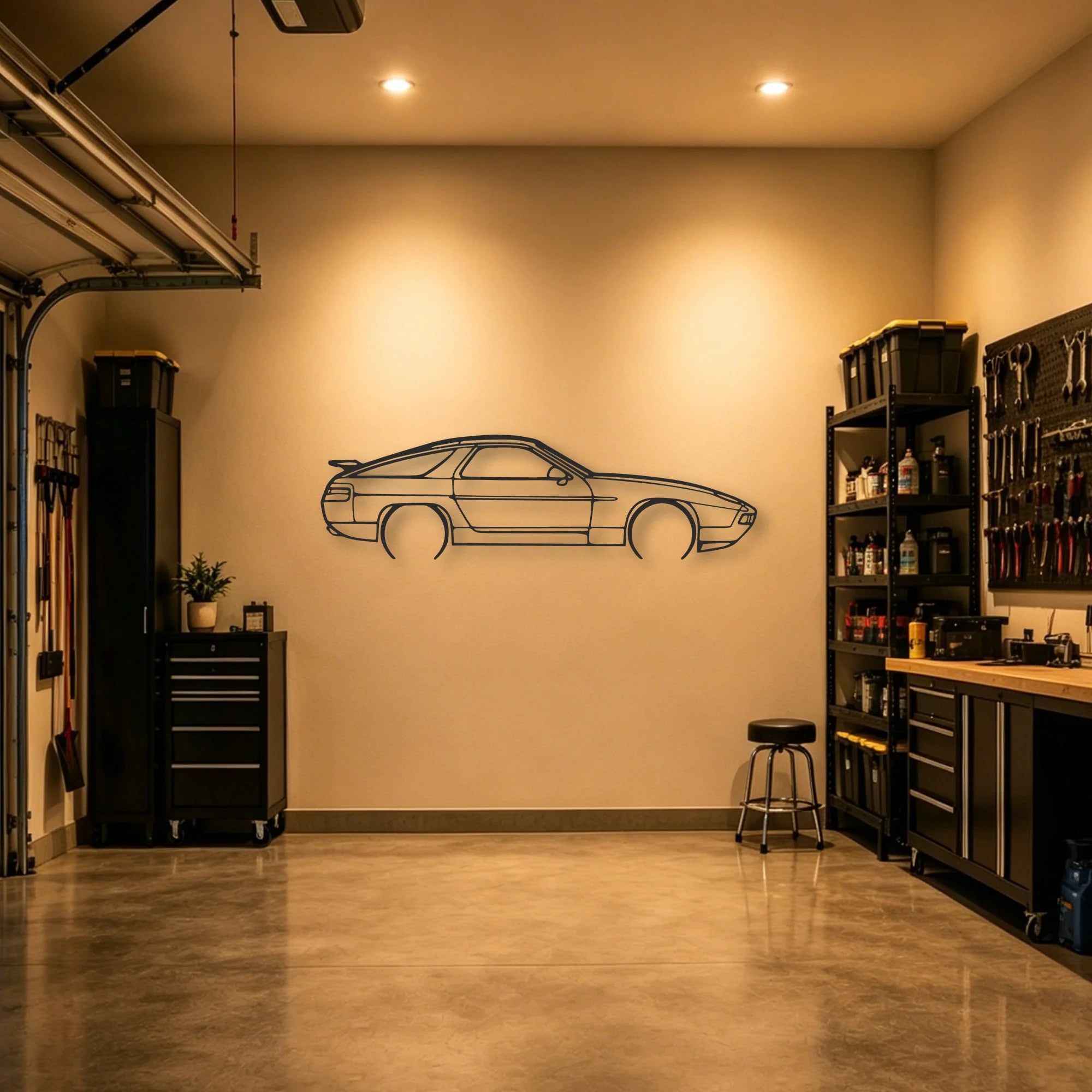 Porsche 928 GTS Classic Silhouette Metal Wall Art - Automotive Garage Decor