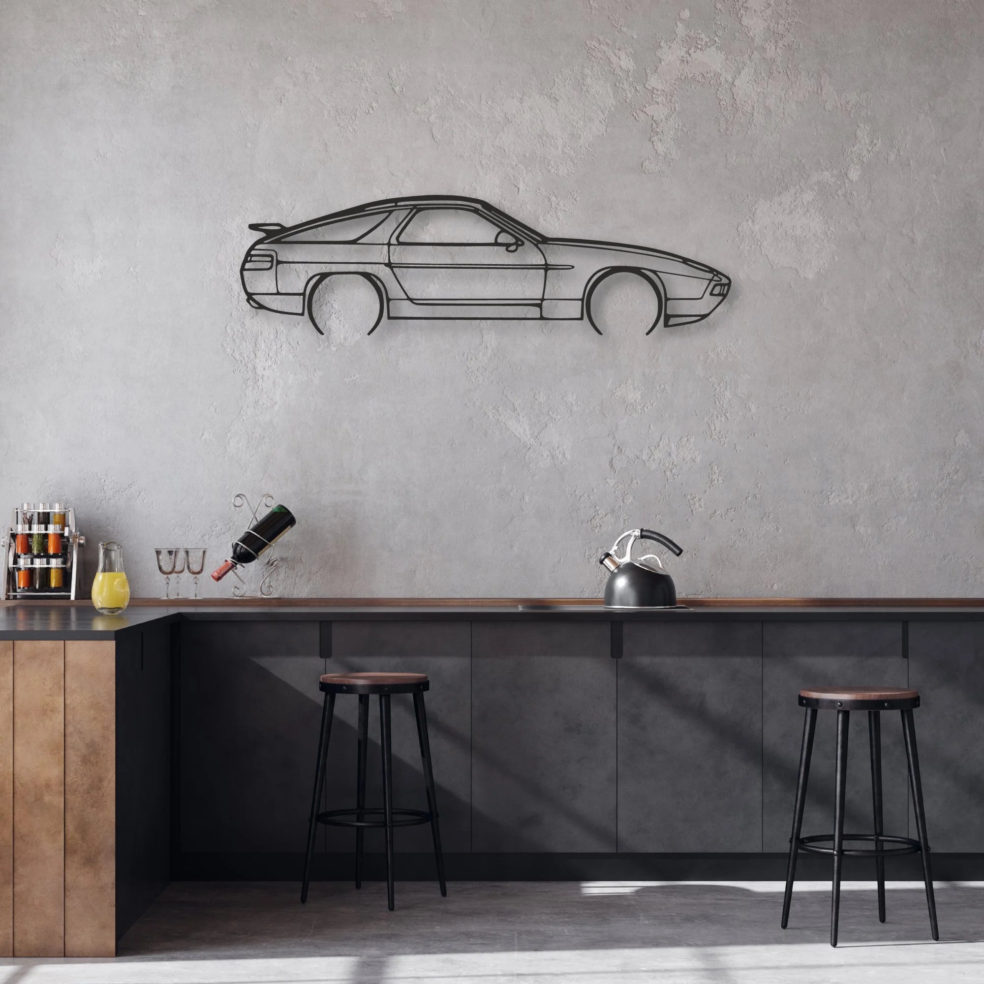 porsche 928 gts Classic Silhouette Metal Wall Art - Automotive Garage Decor