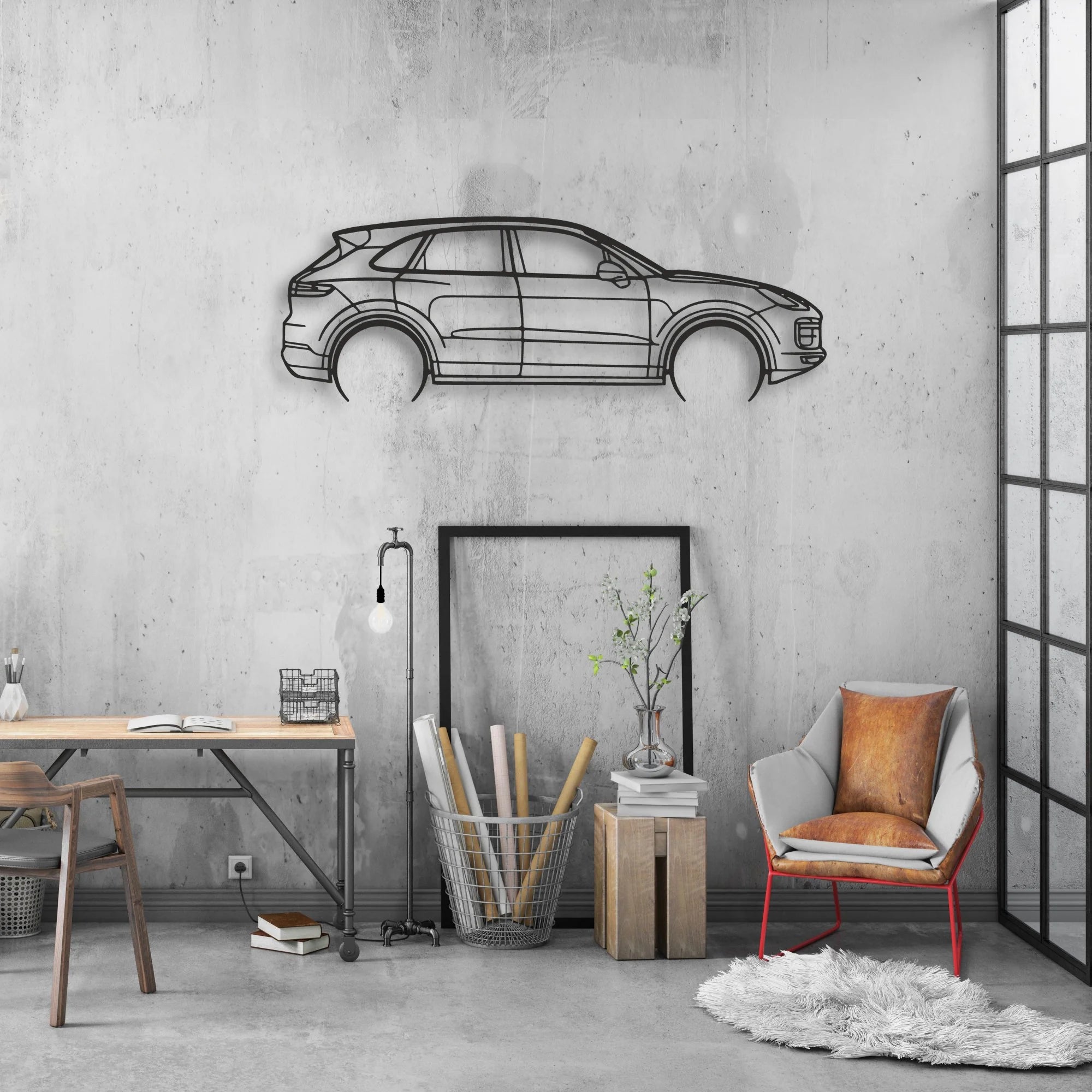 porsche cayenne turbo Classic Silhouette Metal Wall Art - Automotive Garage Decor