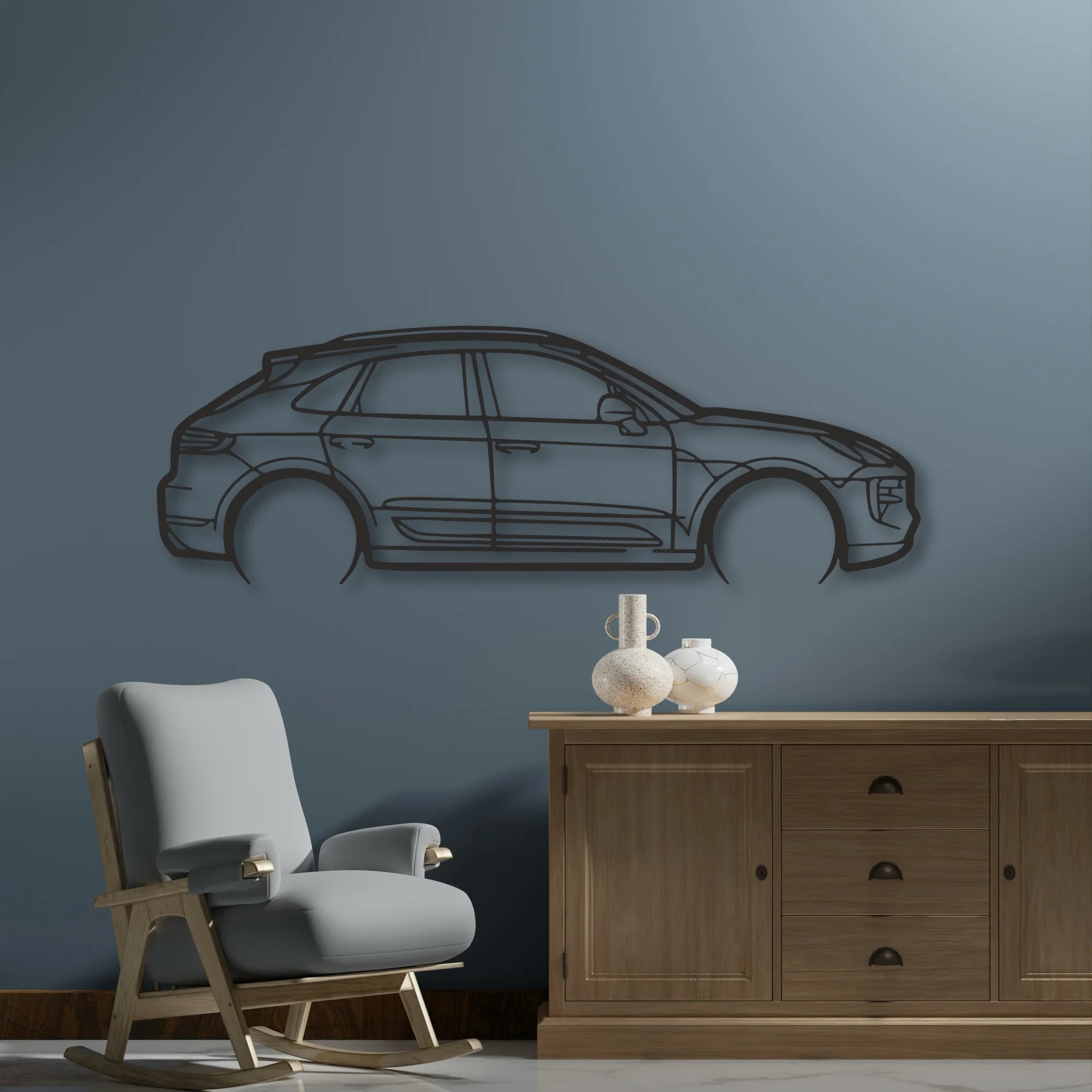 Porsche Macan GTS 95b Classic Silhouette Metal Wall Art - Automotive Garage Decor