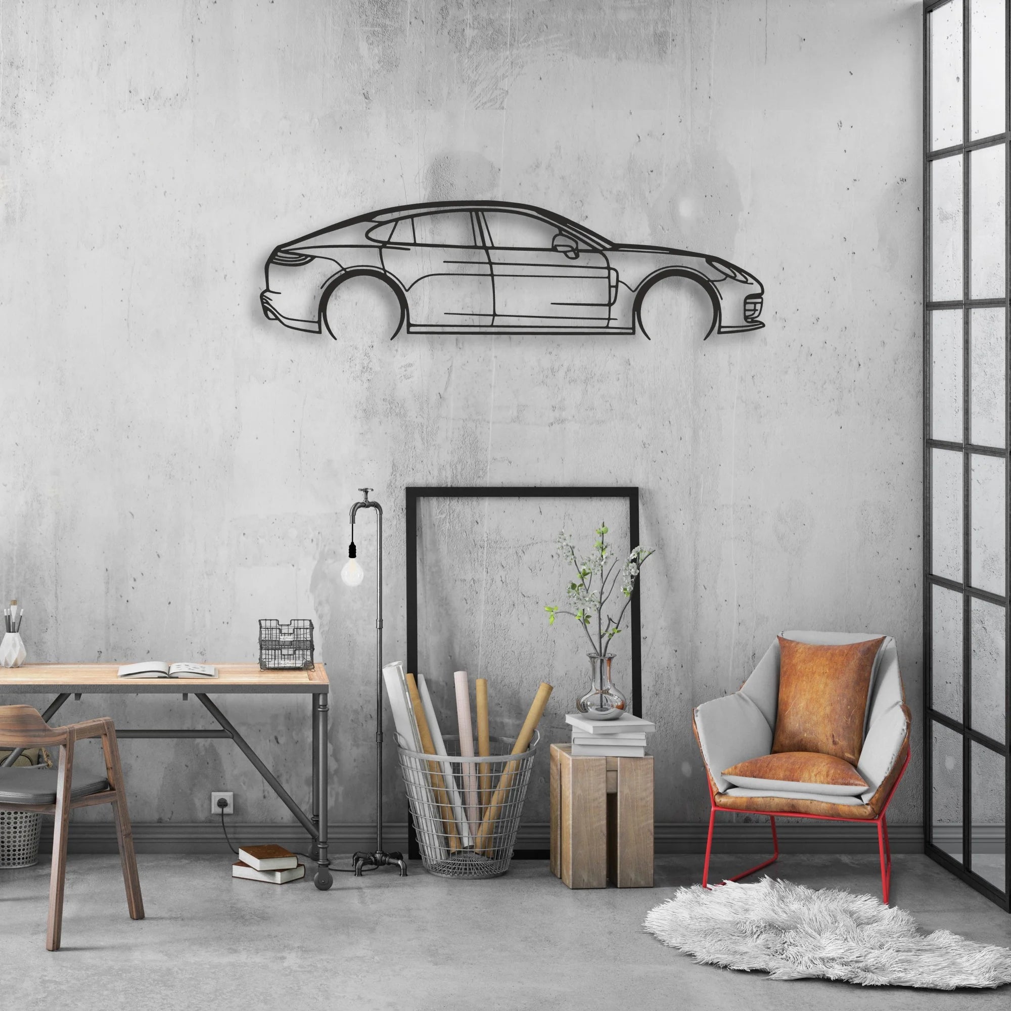 porsche panamera gts 2023 Classic Silhouette Metal Wall Art - Automotive Garage Decor