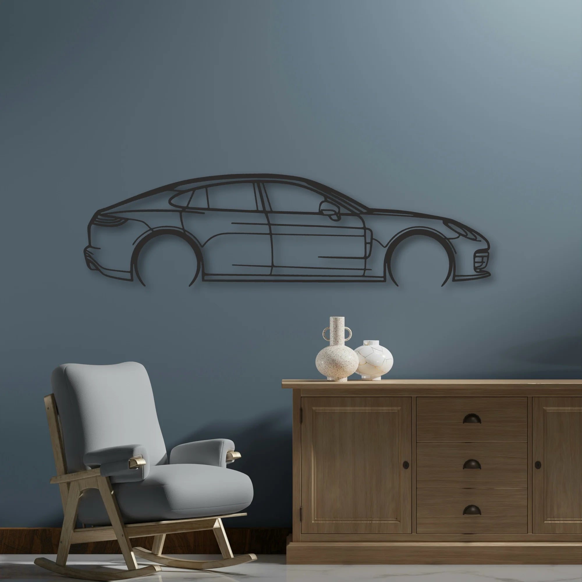 Porsche Panamera GTS 2023 Classic Silhouette Metal Wall Art - Automotive Garage Decor