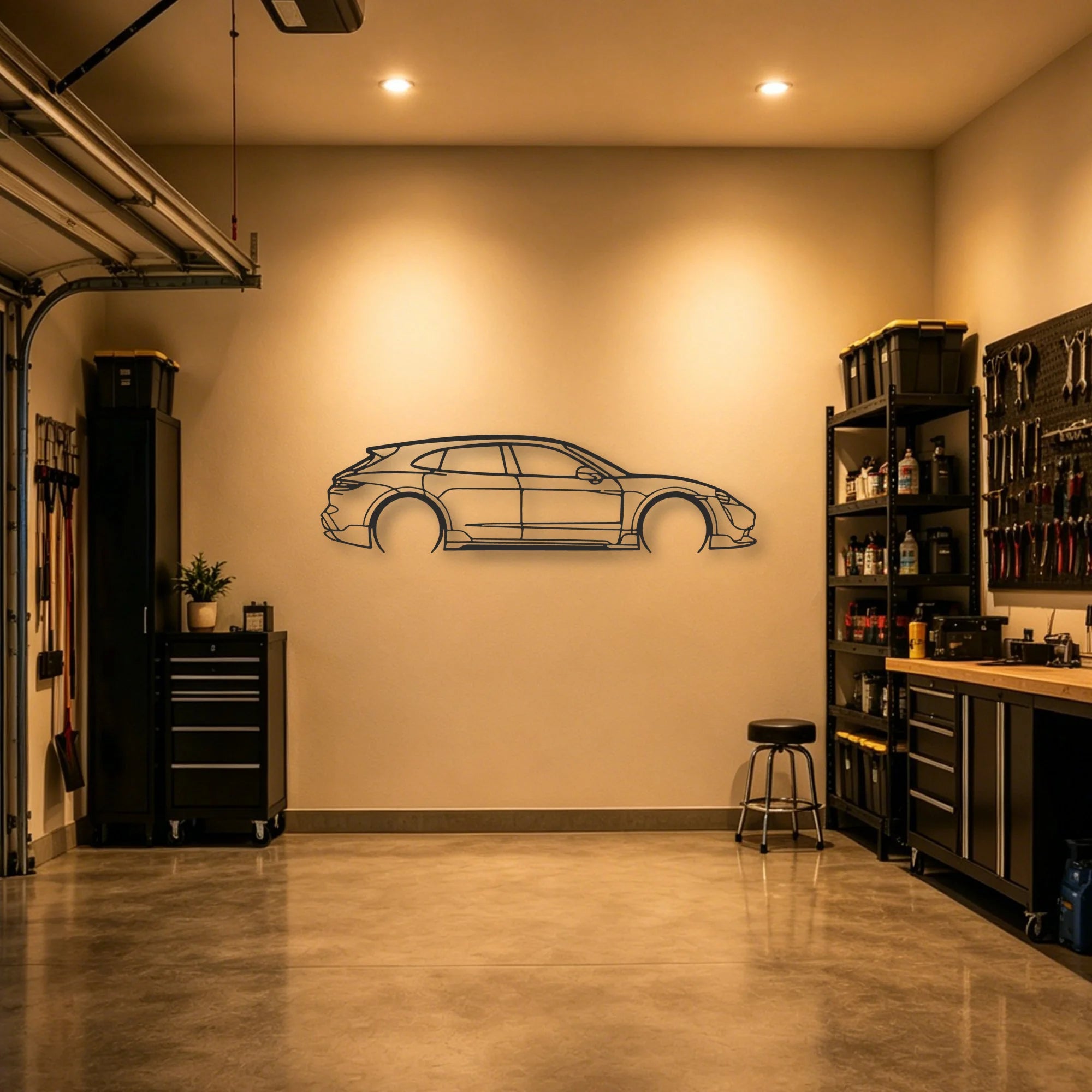 Porsche Taycan Turbo Cross Classic Silhouette Metal Wall Art - Automotive Garage Decor