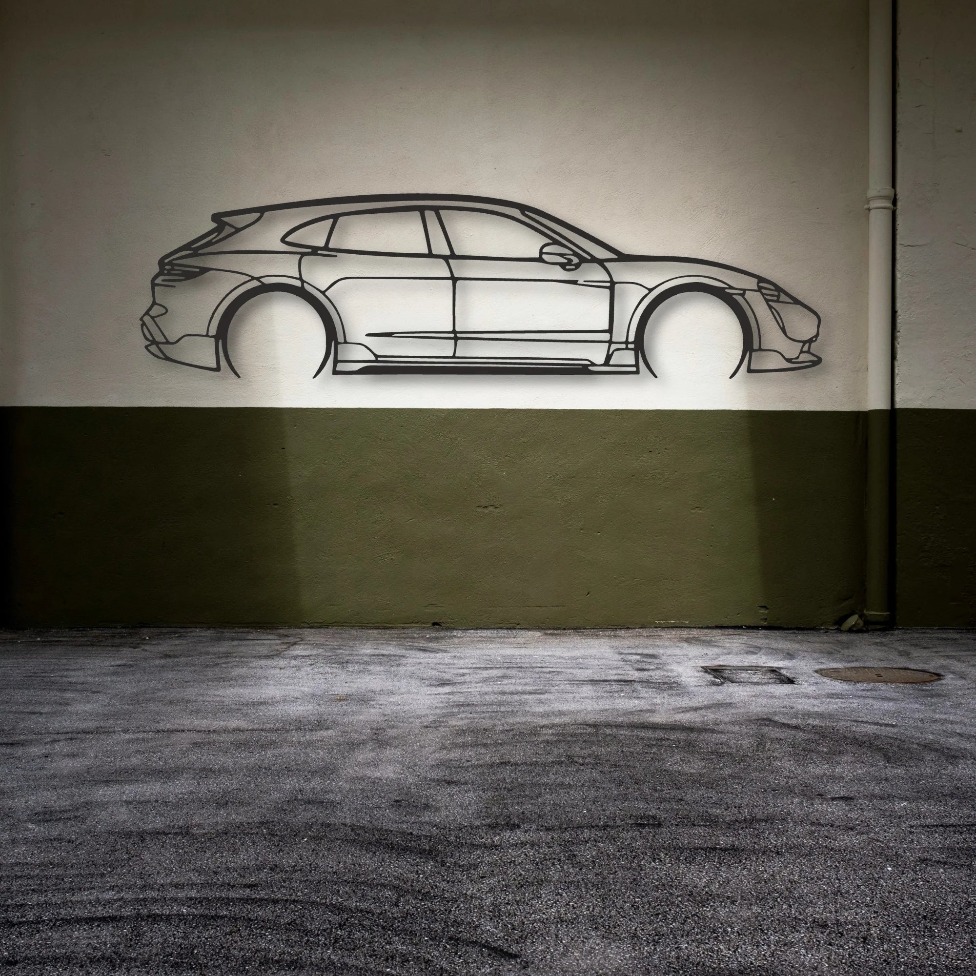 Porsche Taycan Turbo Cross Classic Silhouette Metal Wall Art - Automotive Garage Decor