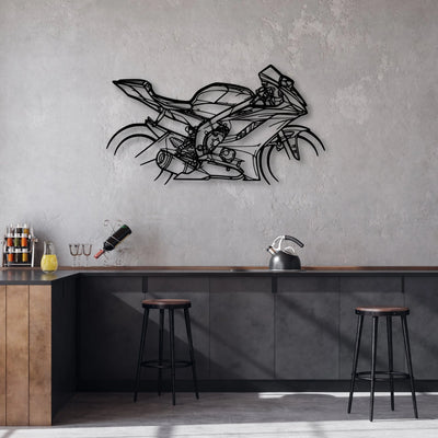 R6 2018 Classic Motorcycle Silhouette Metal Wall Art - Moto Garage Decor