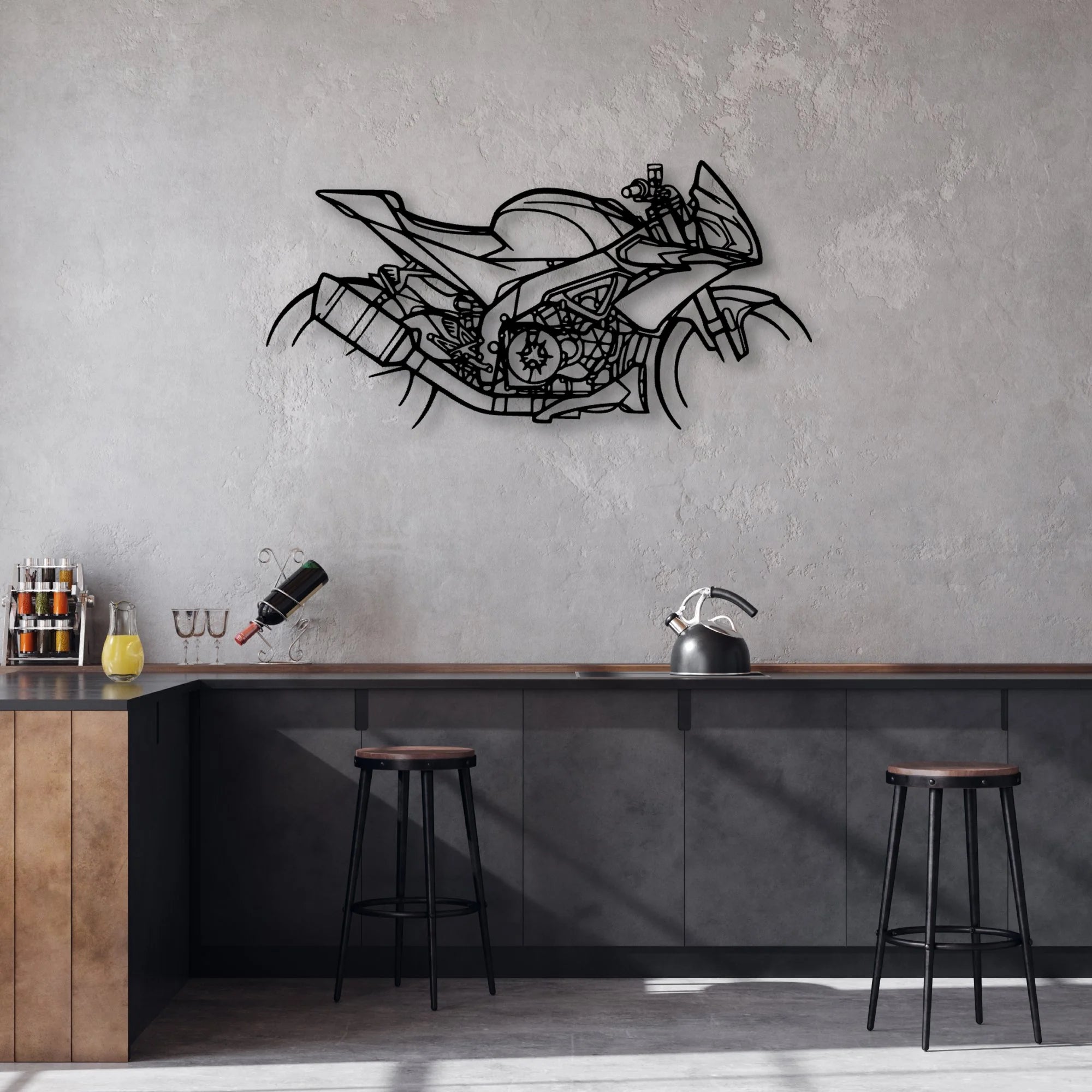 Tuono 2018 2 Classic Motorcycle Silhouette Metal Wall Art - Moto Garage Decor