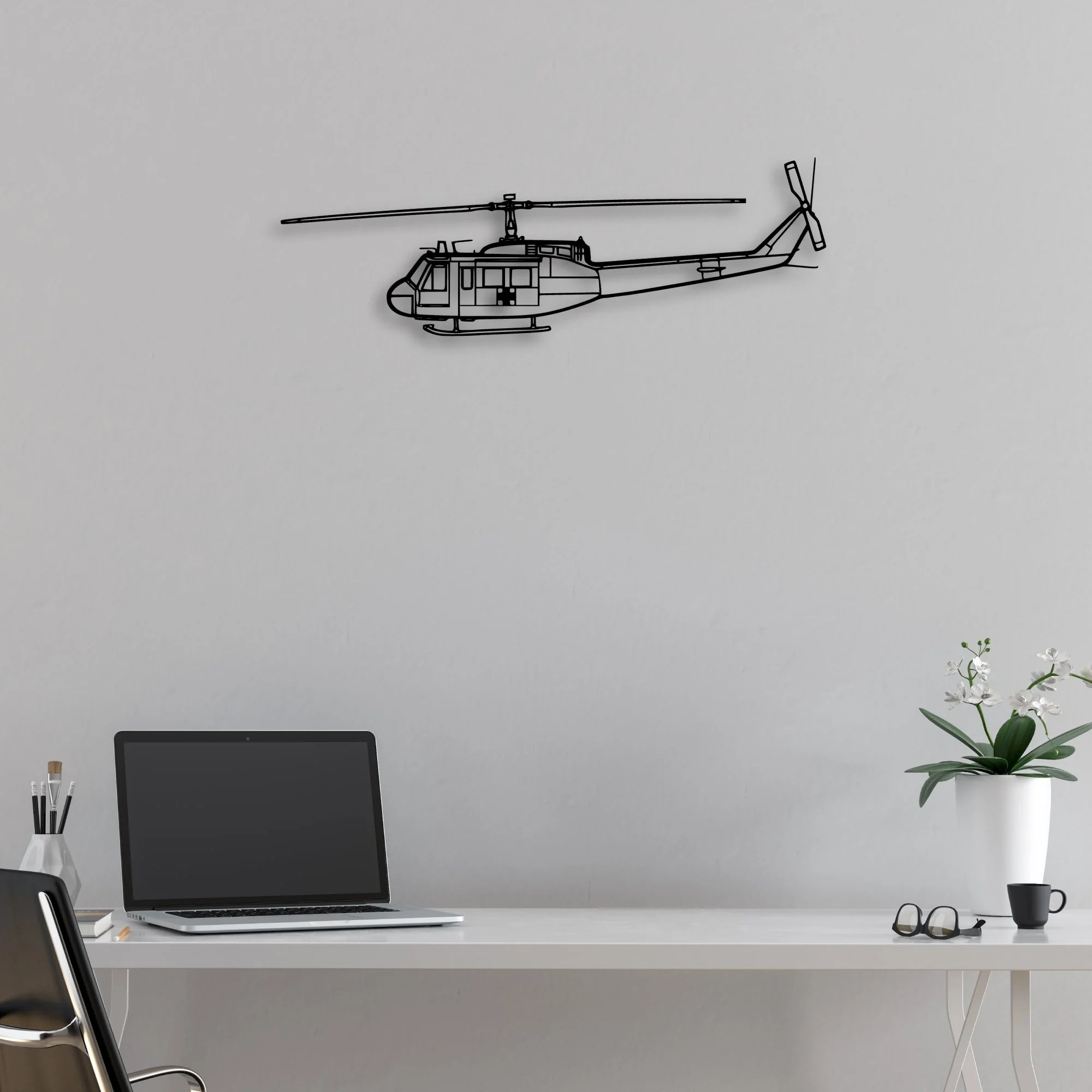 UH-1 Iroquois Huey 1970 Classic Aircraft Silhouette Metal Wall Art - Aviation Hangar Decor