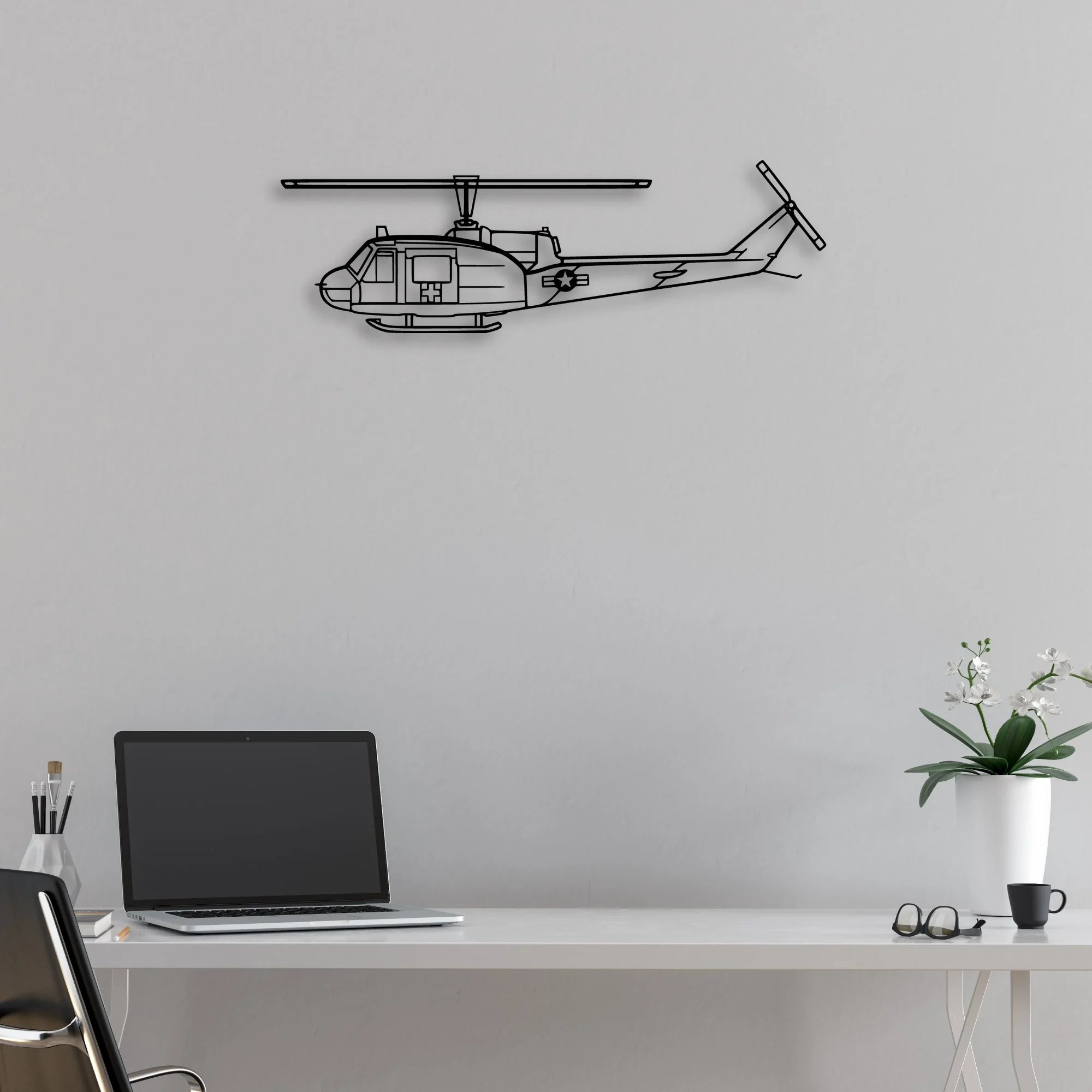 UH-1 Med Huey Classic Aircraft Silhouette Metal Wall Art - Aviation Hangar Decor