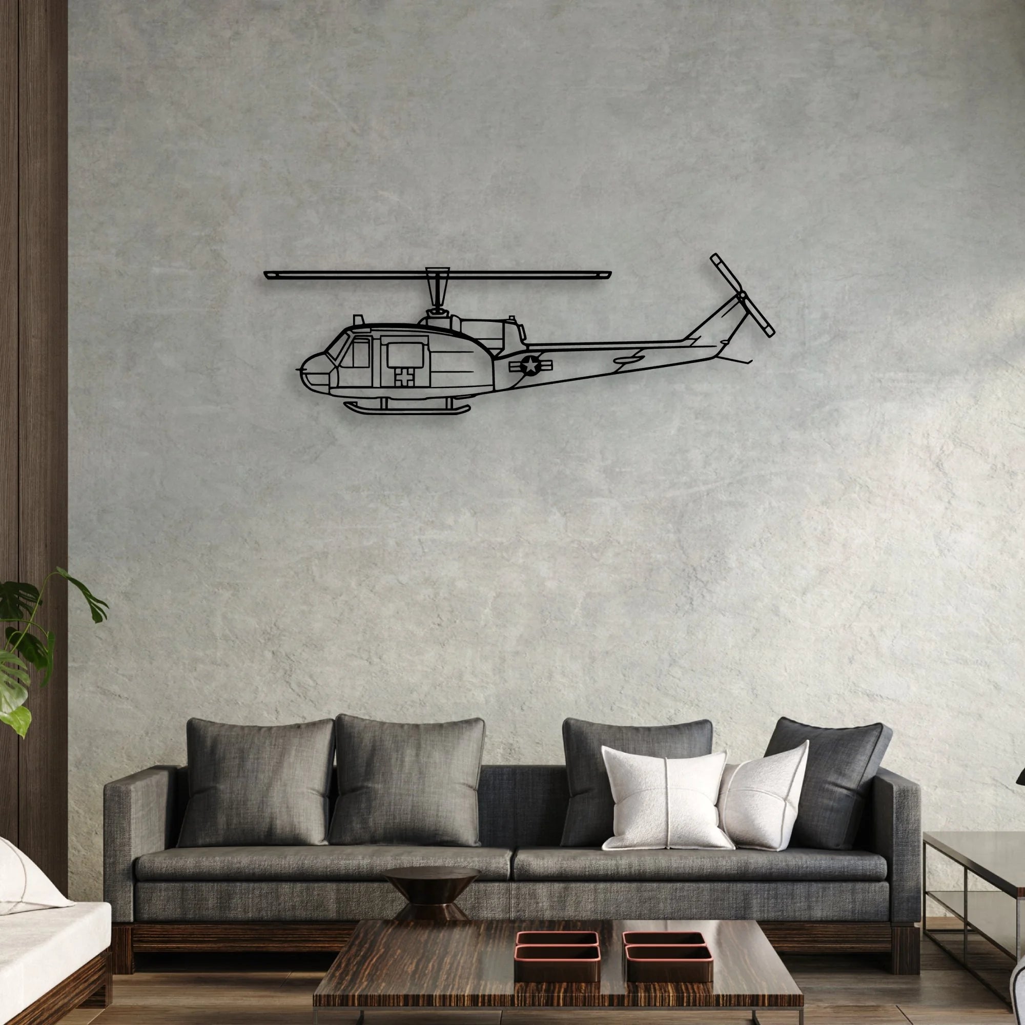 UH-1 Med Classic Aircraft Silhouette Metal Wall Art - Aviation Hangar Decor
