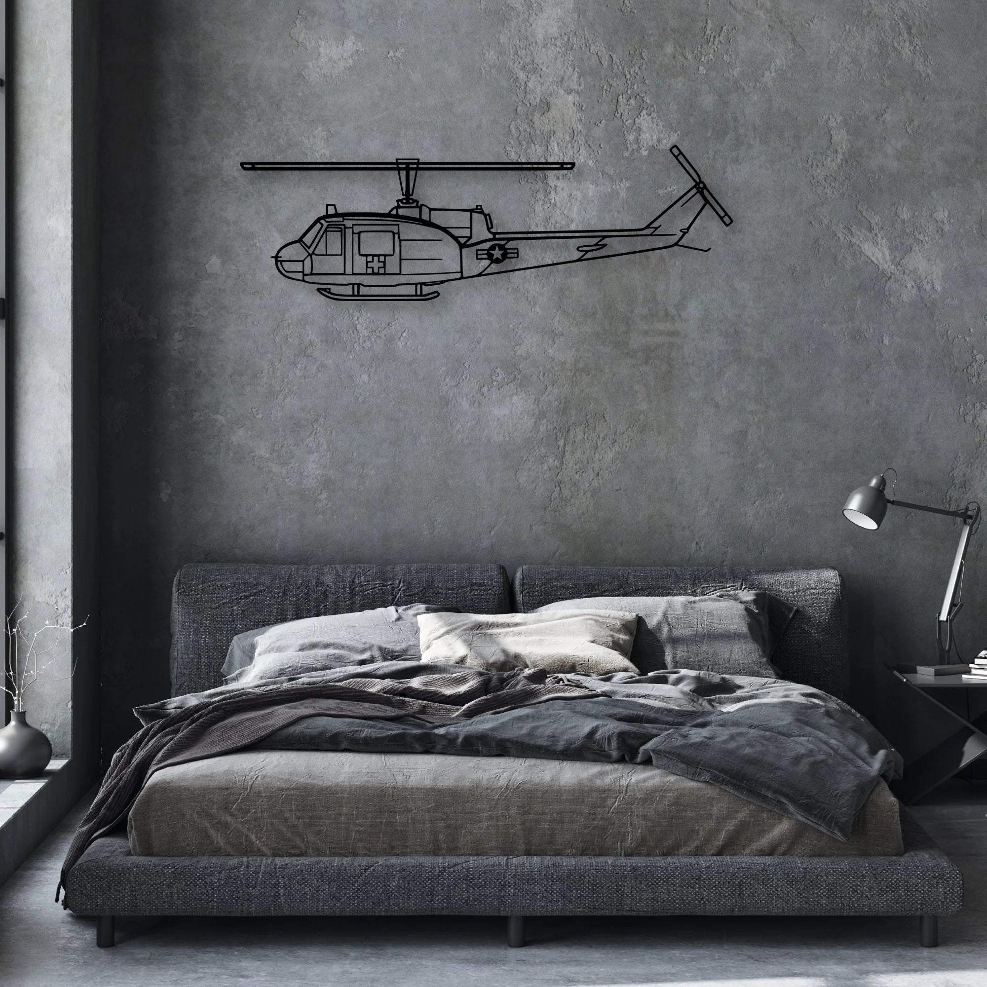 UH-1 Med Classic Aircraft Silhouette Metal Wall Art - Aviation Hangar Decor