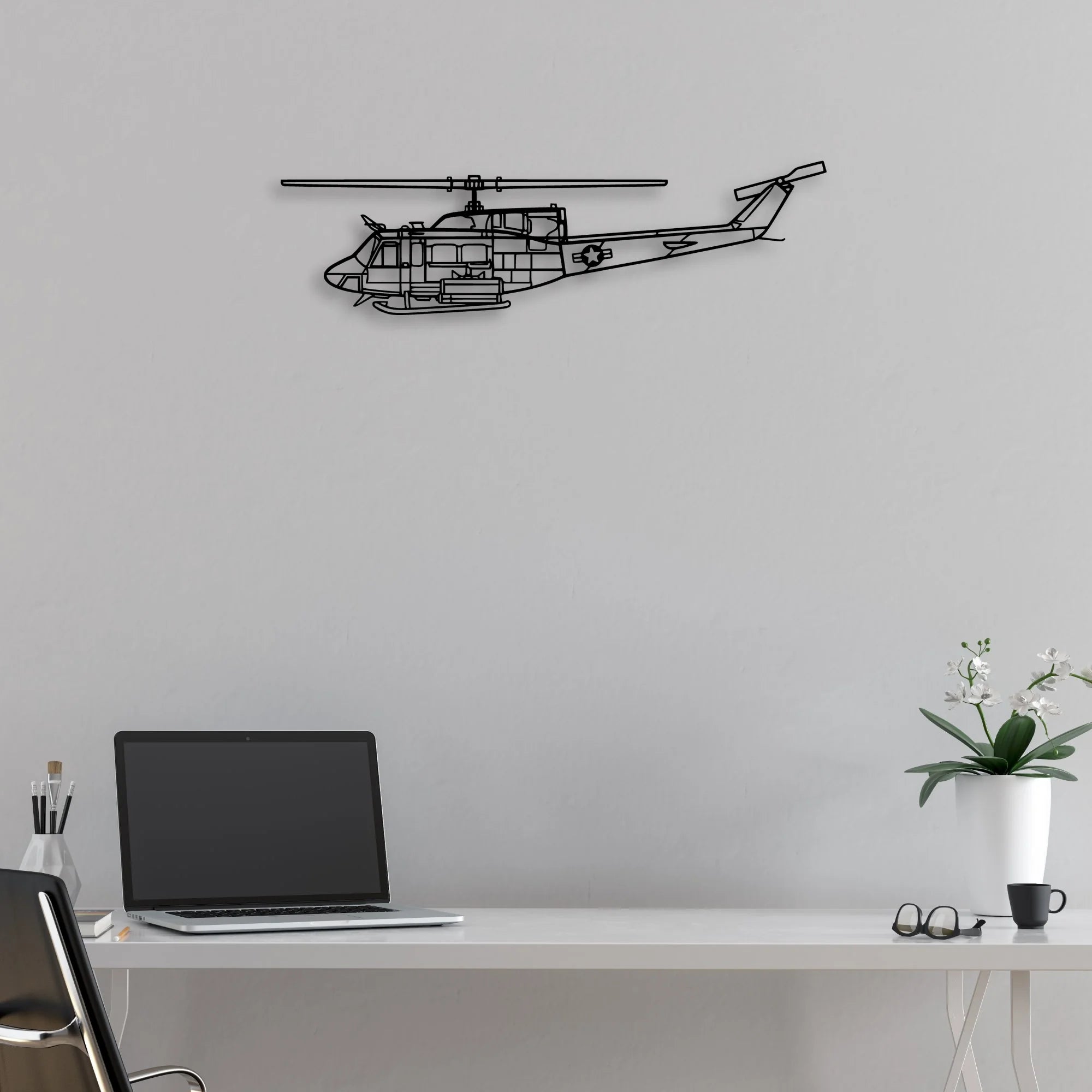 UH-1N Huey Classic Aircraft Silhouette Metal Wall Art - Aviation Hangar Decor